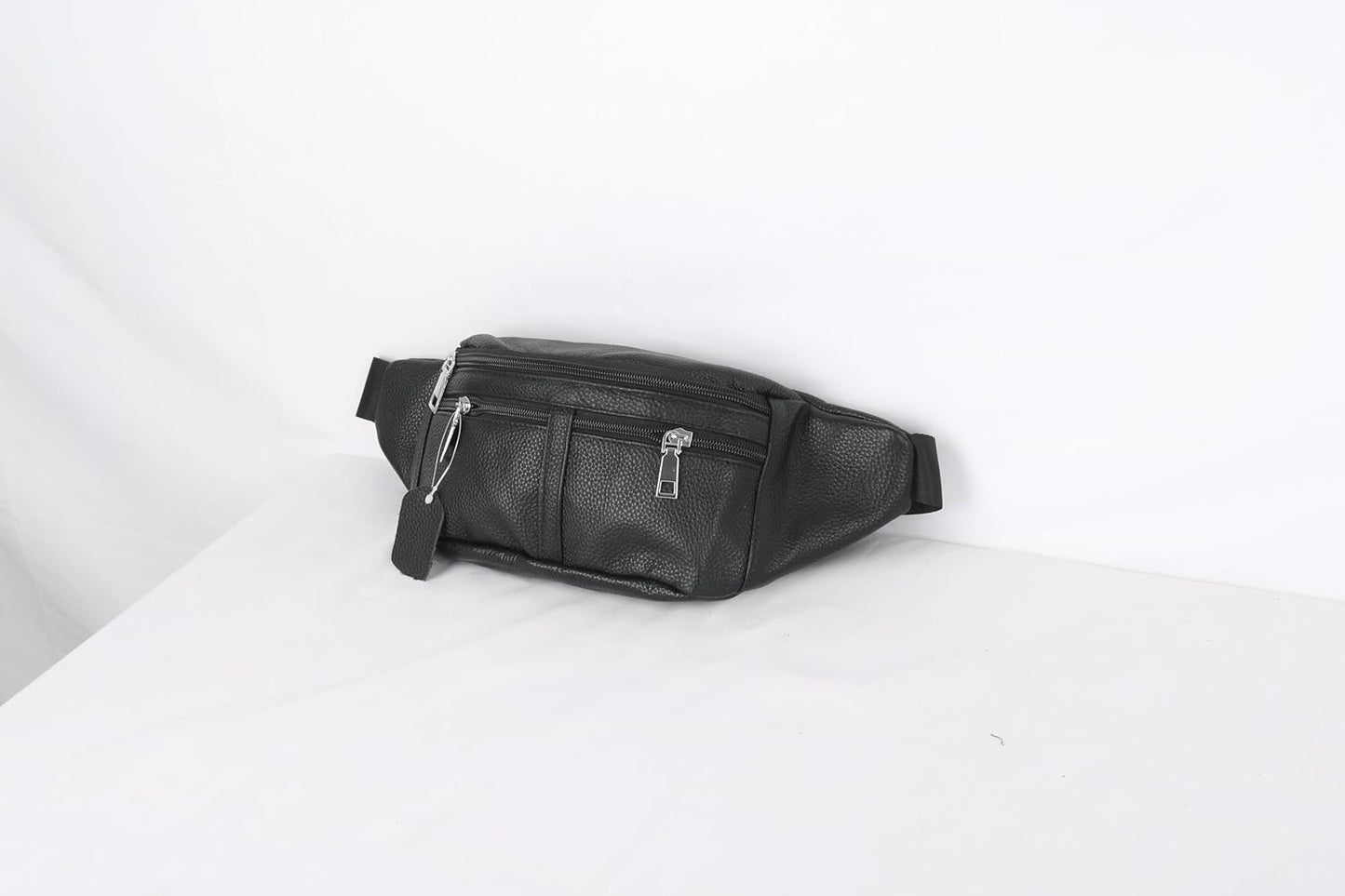 leather Fanny pack, Outdoor travel waist Pack Cowhide Leather Large Size 6 Pockets waist bag.Suitable for outdoor mountaineering, travel, camping, cycling, running, etc.（black-C）