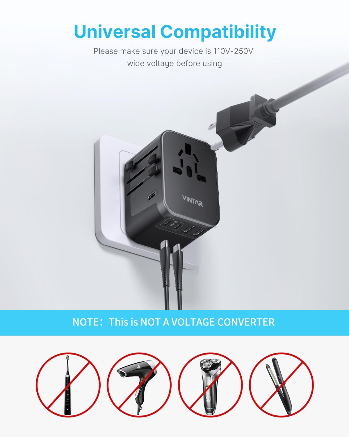VINTAR Universal Travel Adapter 30W, International Power Adapter