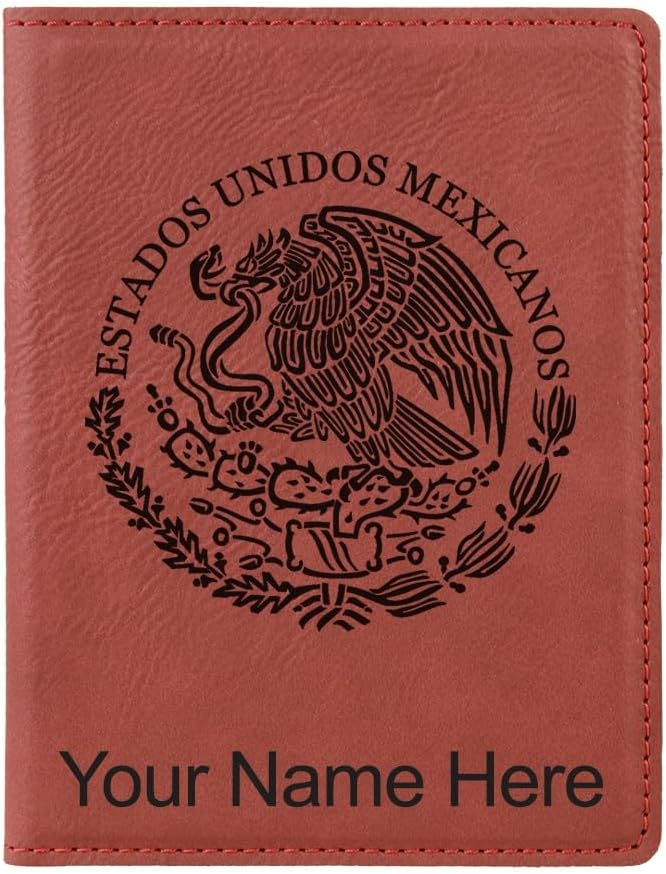 LaserGram Faux Leather Passport Holder, Flag of Mexico, Personalized Engraving Included (Burgundy)