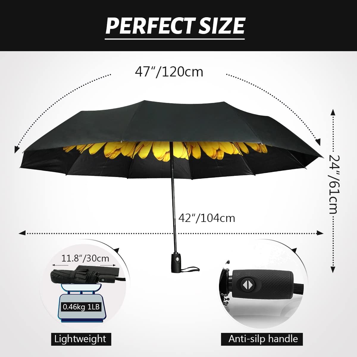 LLanxiry Compact Travel Umbrella, Windproof UV Protection Mini Folding Umbrellas for Rain Small Portable Umbrella for Travel Outdoor Use