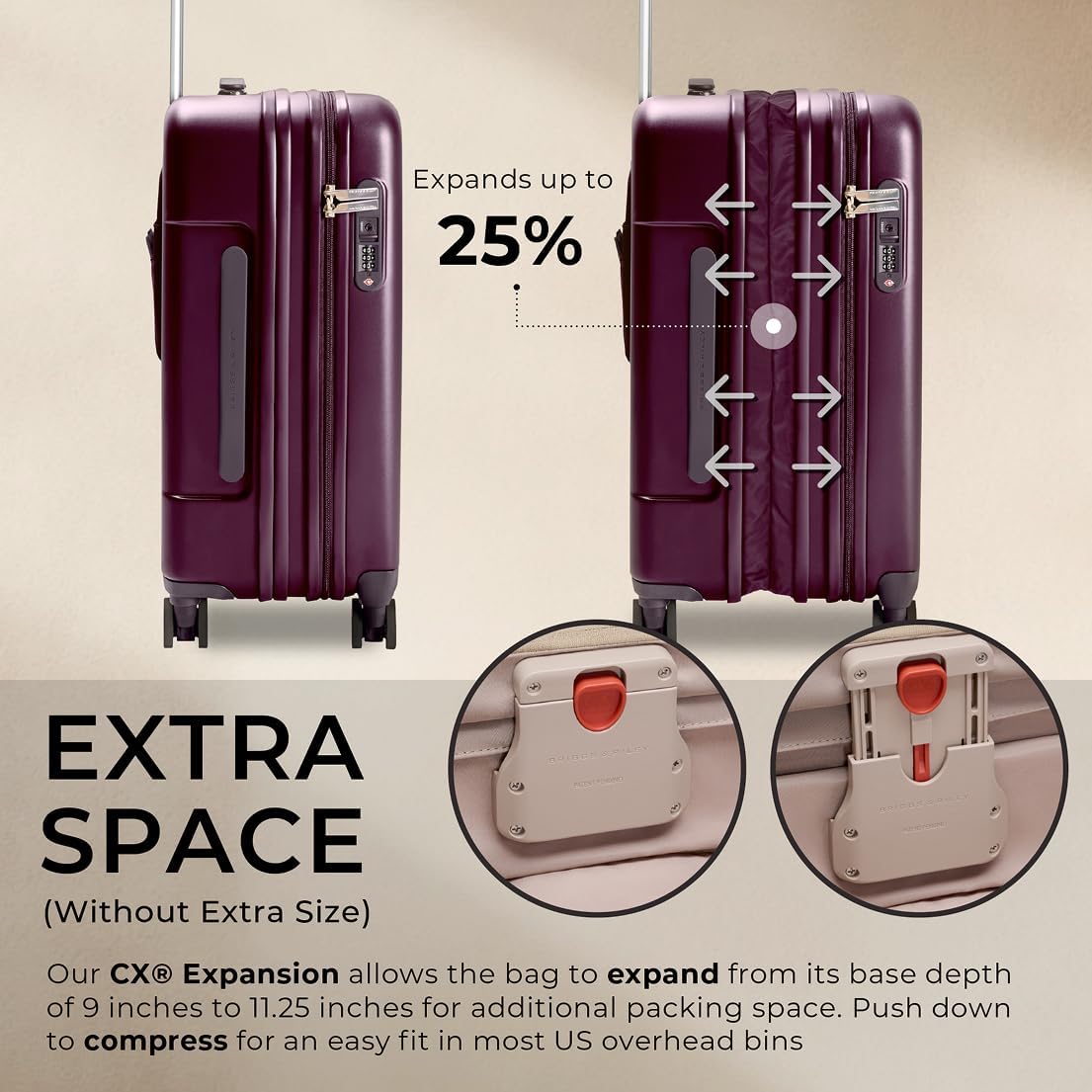 Briggs & Riley Sympatico Hardside Luggage, Plum, 21" Global Carry-On