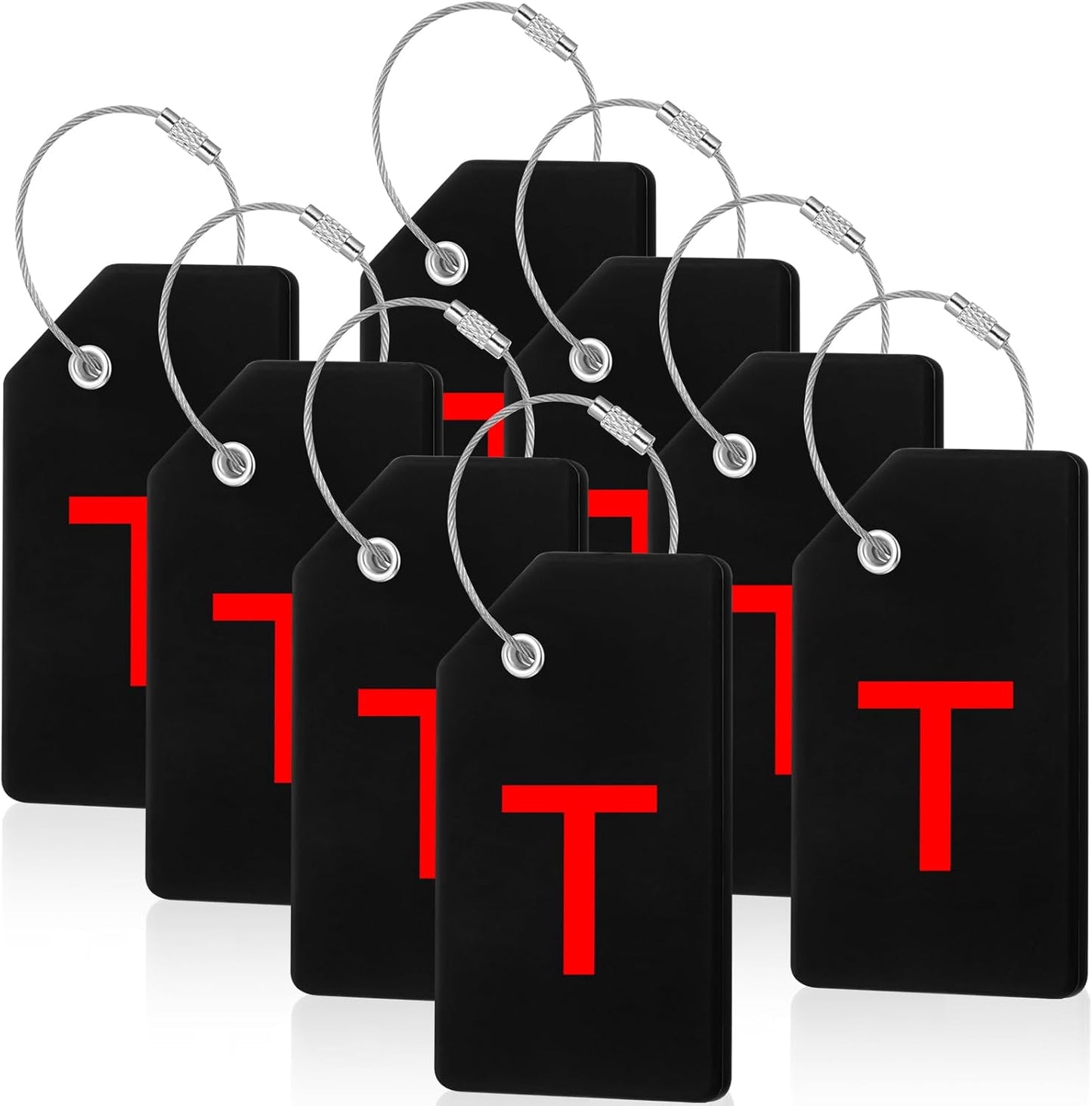 8 Pcs Initial Letter A-Z Luggage Tags Silicone Suitcase Instrument Tag with Name Card and Stainless Steel Loop(Letter T,Red, Black)