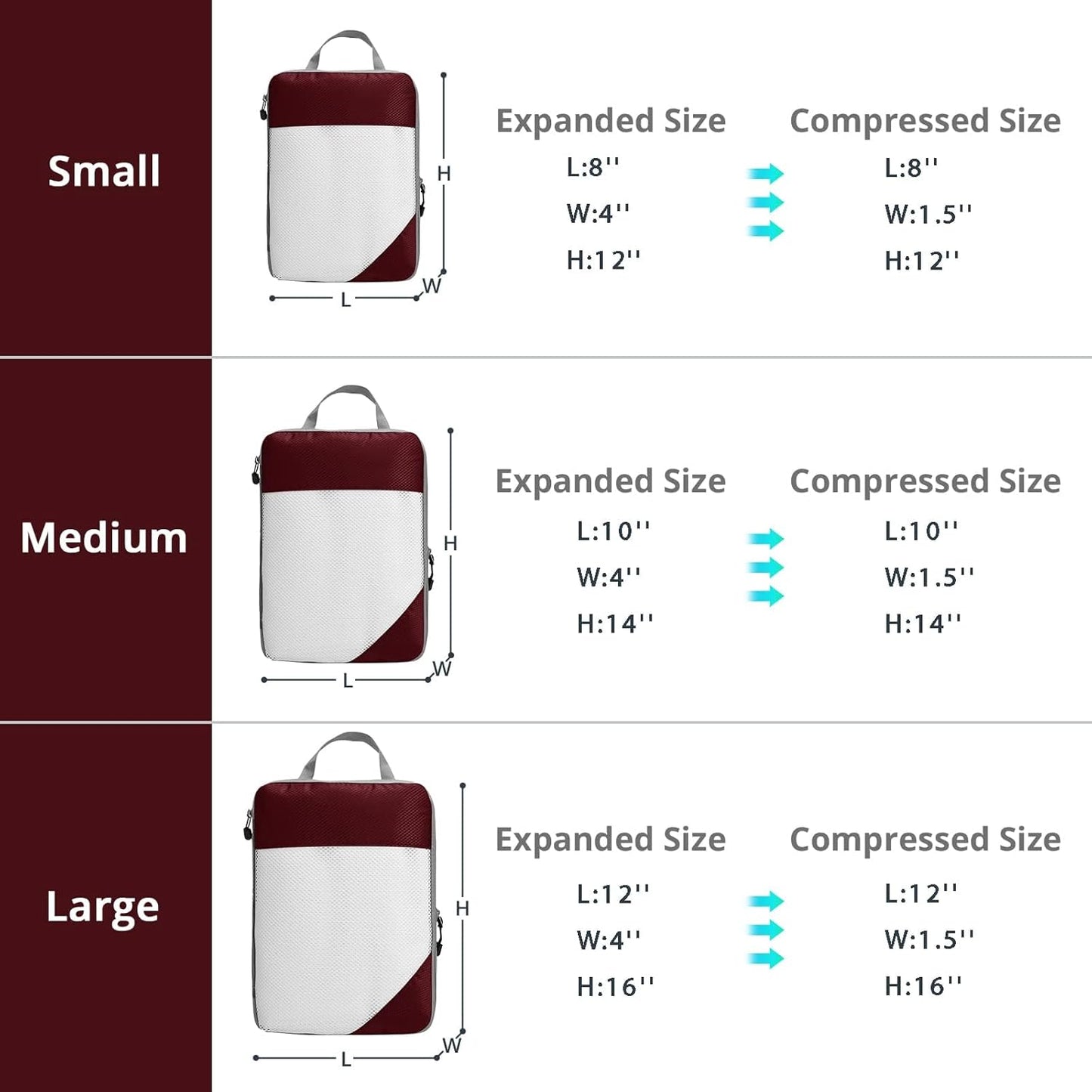 9 Set Compression Packing Cubes for Travel - Compressible, Lightweight, and Space-Saving Packing Cubes, Travel Essentials for Women, Wine