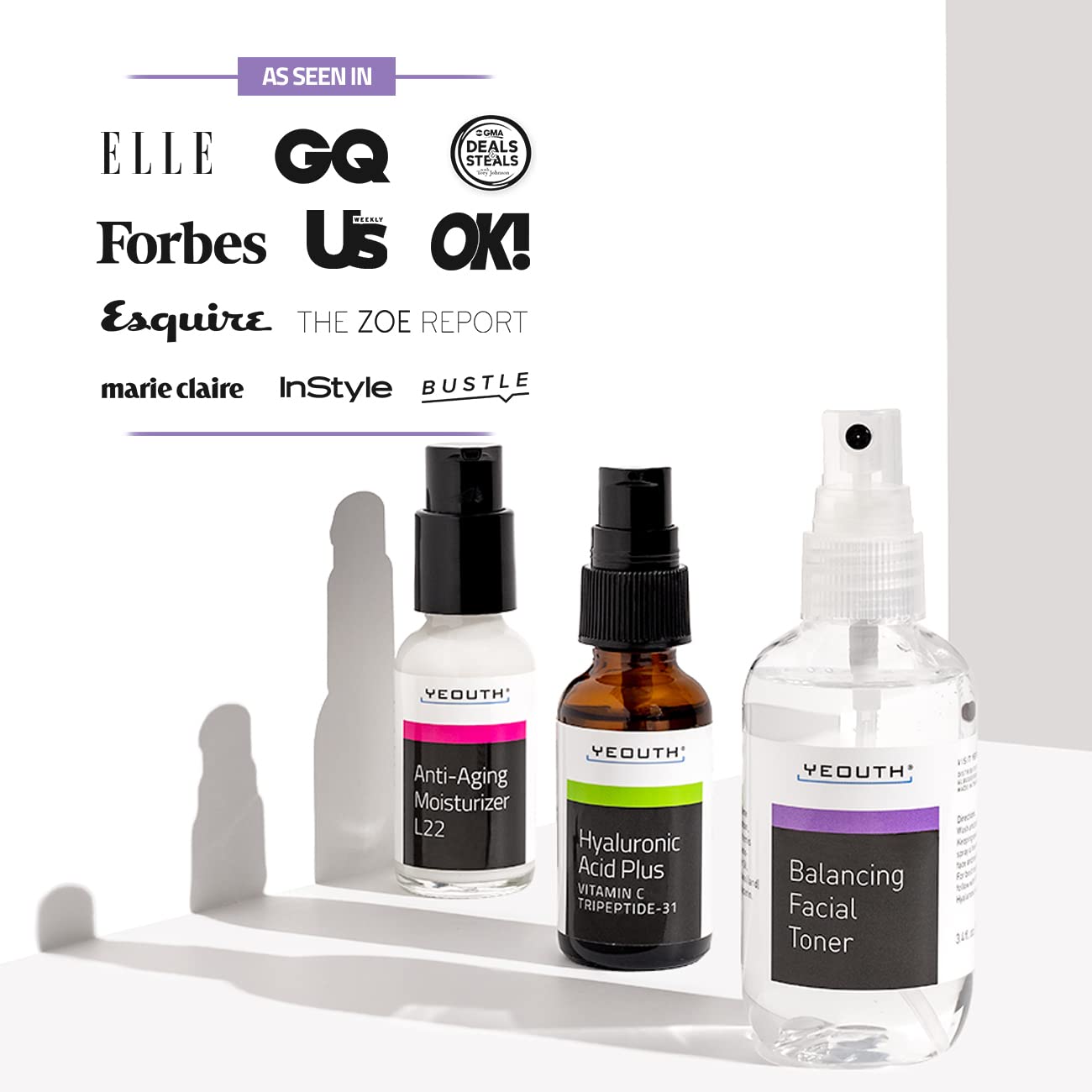 YEOUTH Skin Care Set: Hyaluronic Acid Serum with Vitamin C, Face Toner, Face Moisturizer, Skincare Kit for Hydrating and Smooth Looking Skin, Facial Kit 3-Piece