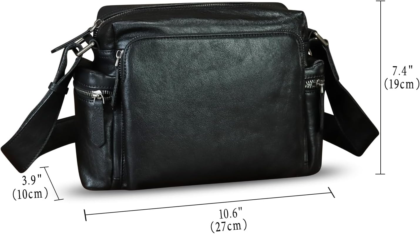 IVTG Genuine Leather Purse and Messenger Bag for Men Fashion Leather Shoulder Bag Briefcase Satchel Crossbody Bags Strap