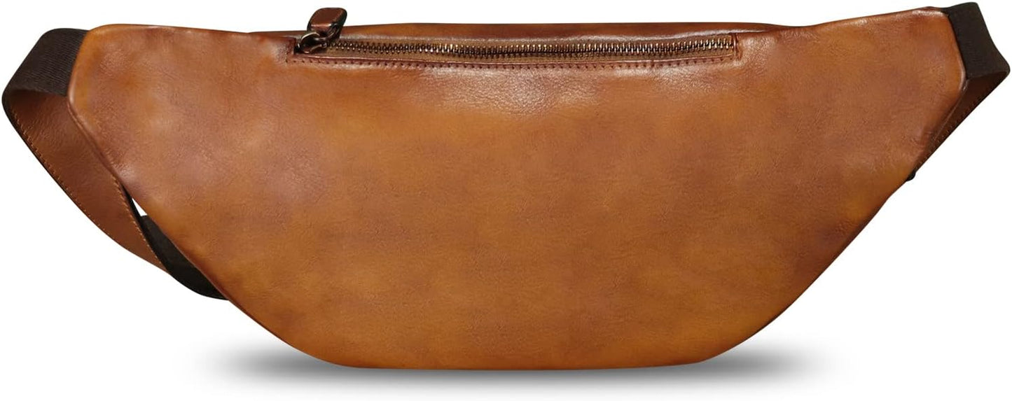 Genuine Leather Fanny Pack for Men and Women Real Leather Sling Bag Crossbody Bag Fashion Waist Bag Chest Purse (Brown)