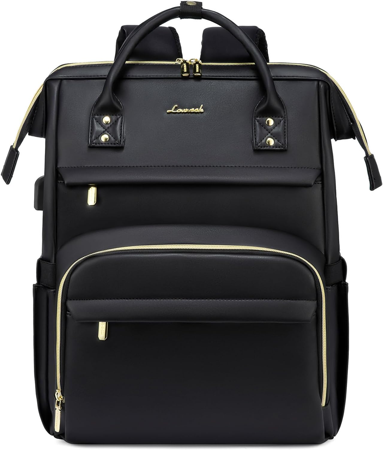 LOVEVOOK Leather Laptop Backpack for Women 17 inch,Travel Backpack Purse Nurse Teacher Backpack Computer Laptop Bag,Professional College Business Work Bags Carry On Backpack with USB Port,Black