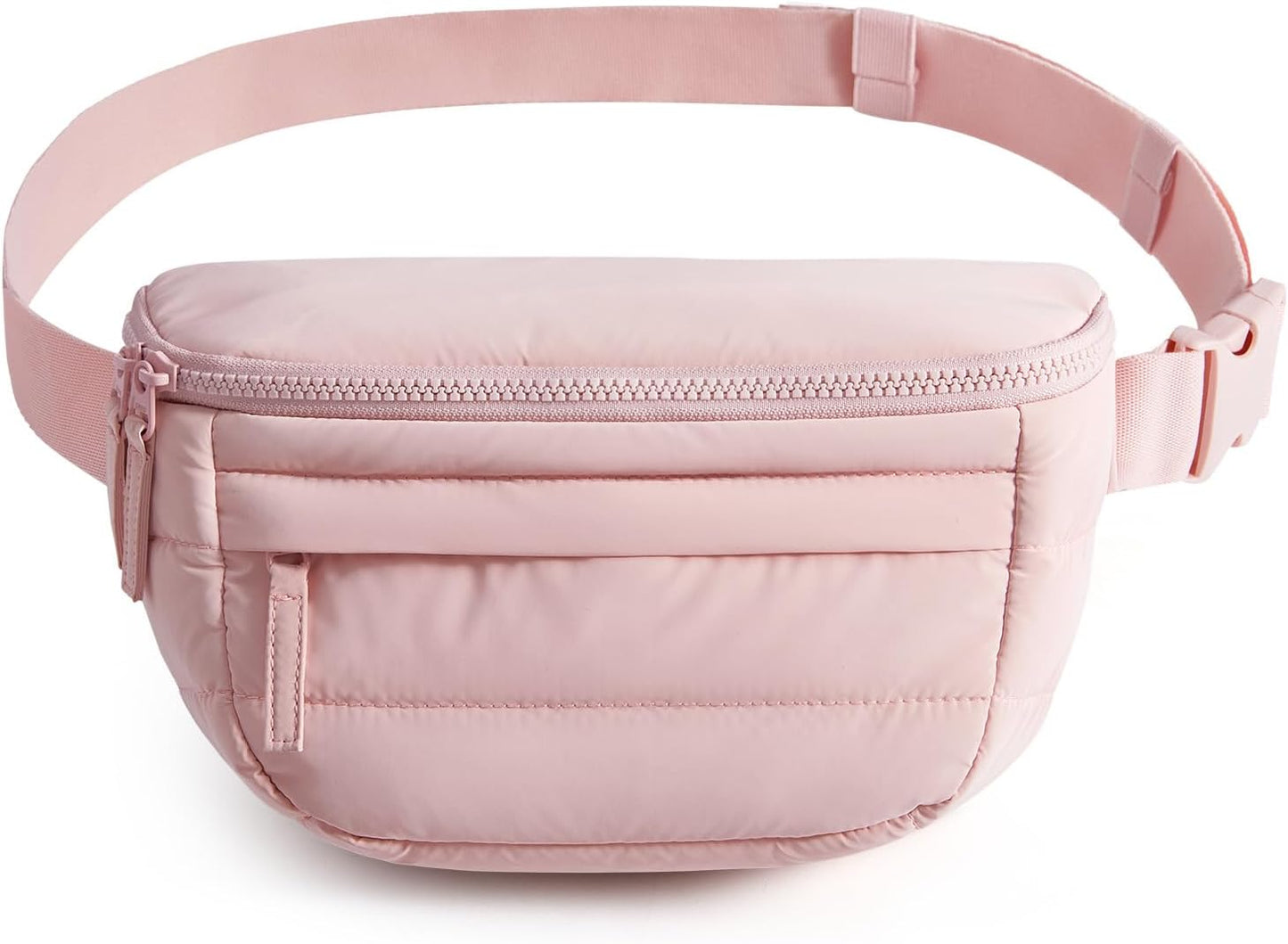 BAGSMART Fanny Packs for Women Two Way Zipper Belt Bag with Adjustable Strap, Puffy Fashion Waist Packs for Traveling Workout, Pink