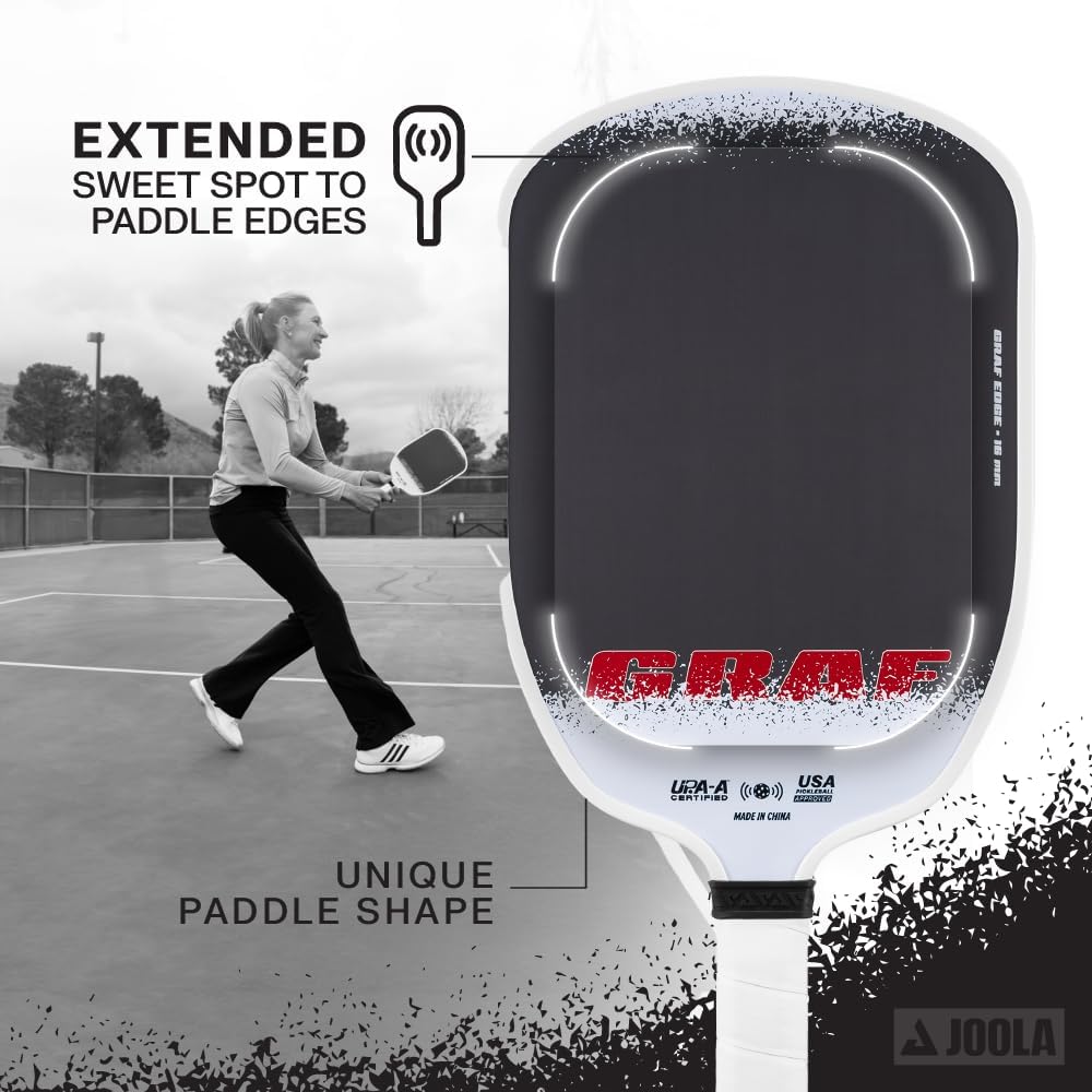 JOOLA GRAF Edge 16mm Pickleball Paddle - Carbon Fiber Pickleball Racket for Increased Spin & Control - Agassi Shape for Power & Precision - UPA-A Certified - USAP Approved - NFC Chip Enabled