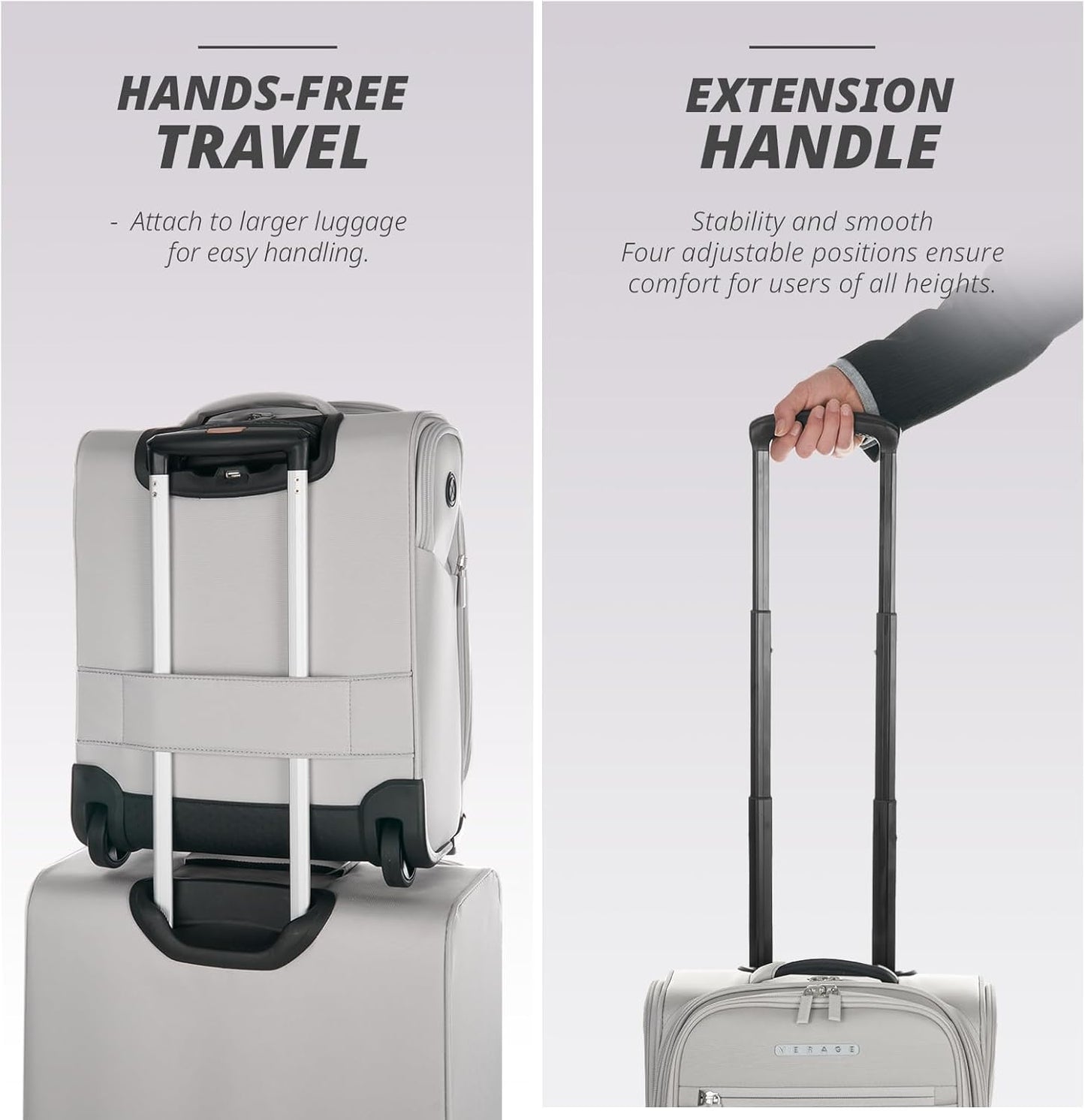 Verage Carry On Underseat Luggage with 2 Wheels & USB Port, 16 Inch Cloud Gray Wheeled Spinner Bag Carry-on Luggages for Airlines, Lightweight Suitcase Men Women, Pilots and Crew