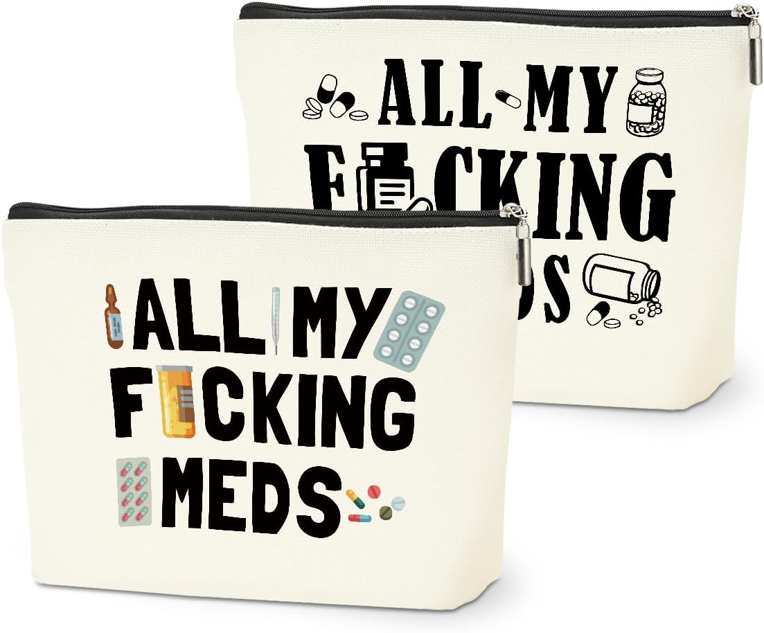 2 PCs Medicine Bag Funny Makeup Bag Meds Bag Cosmetic Bag, Doctor Gifts Pill Bag, Doctor Gift Medical Gifts for Women Girls Pharmacist Nurse Coworkers Christmas birthday Gifts Zipper Pouch
