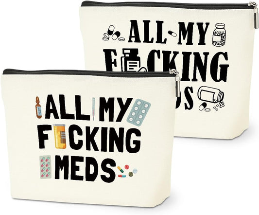 2 PCs Medicine Bag Funny Makeup Bag Meds Bag Cosmetic Bag, Doctor Gifts Pill Bag, Doctor Gift Medical Gifts for Women Girls Pharmacist Nurse Coworkers Christmas birthday Gifts Zipper Pouch