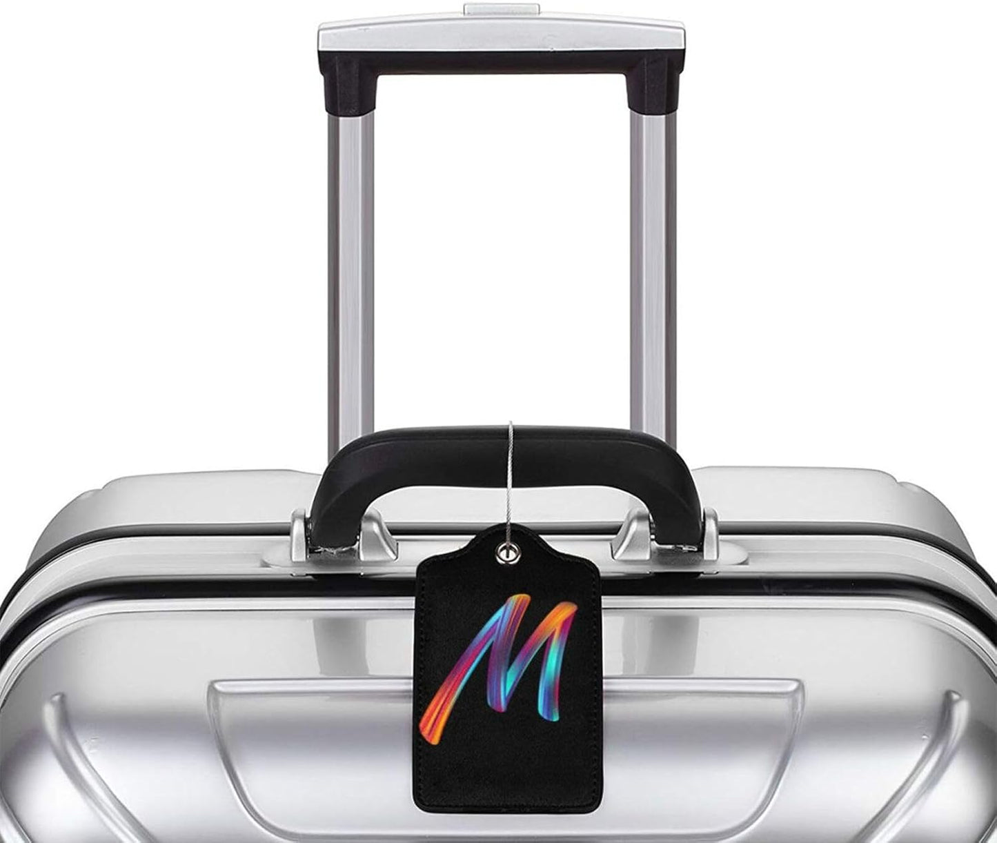2 Pack Initial Luggage Tags for Suitcase, Colorful Letter Design Cruise Name Bag Tags, Novelty Baggage Identifiers with Full Privacy Cover, Leather ID Label for Women Men Kids Travel, Rainbow Letter M