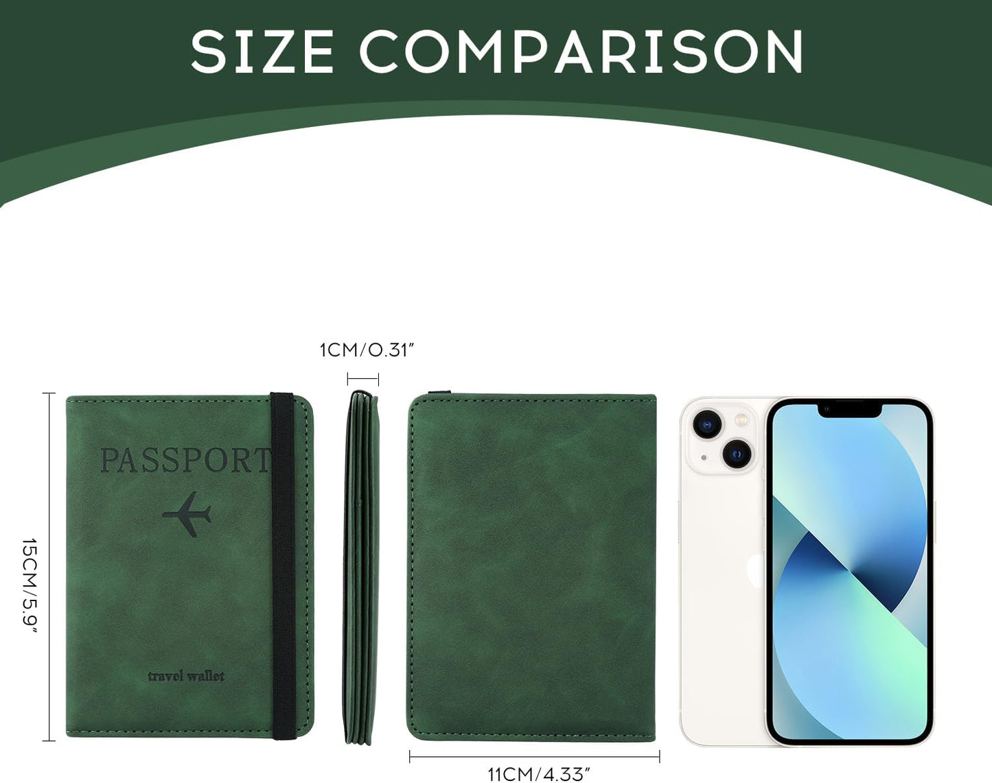 ILIYAH-Passport Cover-Passport Holder Travel Wallet-RFID Blocking Passport Case Travel Accessories Card Holder Wallet Unisex Travel Gifts(Green)