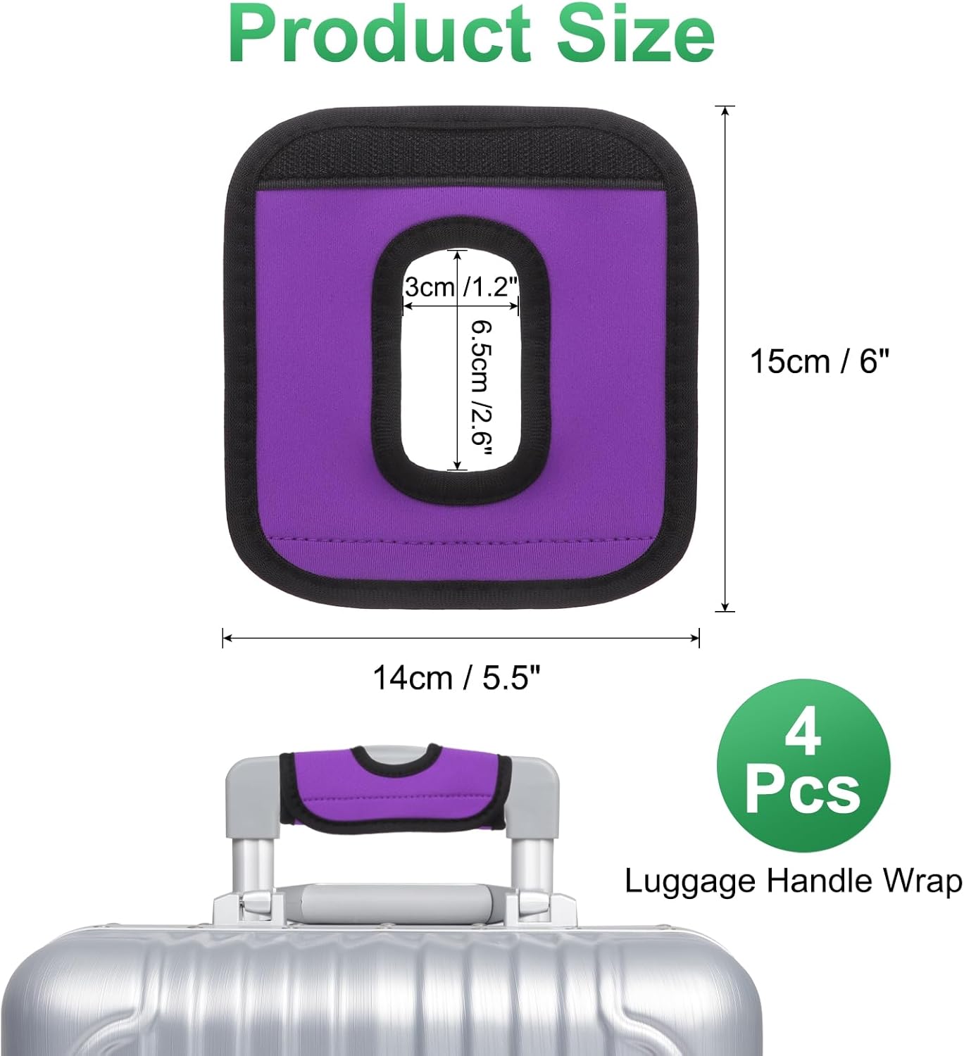 uxcell Luggage Handle Wrap, 4 Pcs Hollow Neoprene Handbag Grip Cover Protector Luggage Identifiers Suitcase Handle Wraps for Luggage Suitcase Travel Bags, Purple