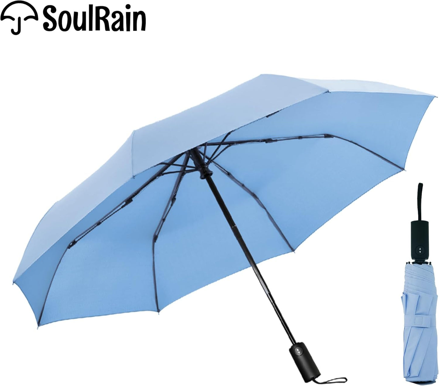 SoulRain Travel Umbrella - Compact Umbrella for Rain - Perfect Large Auto Folding Umbrella - Ideal Car umbrella, Small umbrella, and Travel Companion