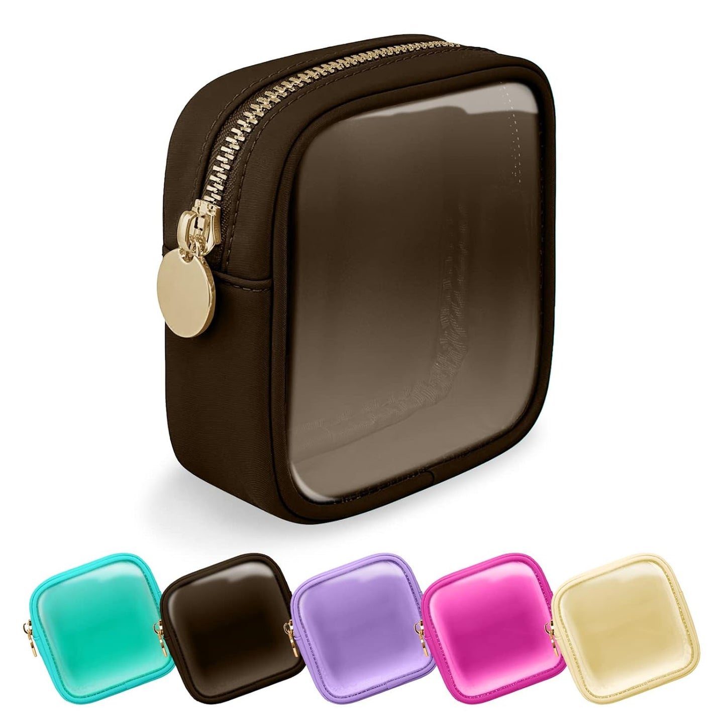 Clear Mini Makeup Bag for Purse, Small Nylon&PVC Cosmetic Travel Bag TSA Approved Toiletry Bag with