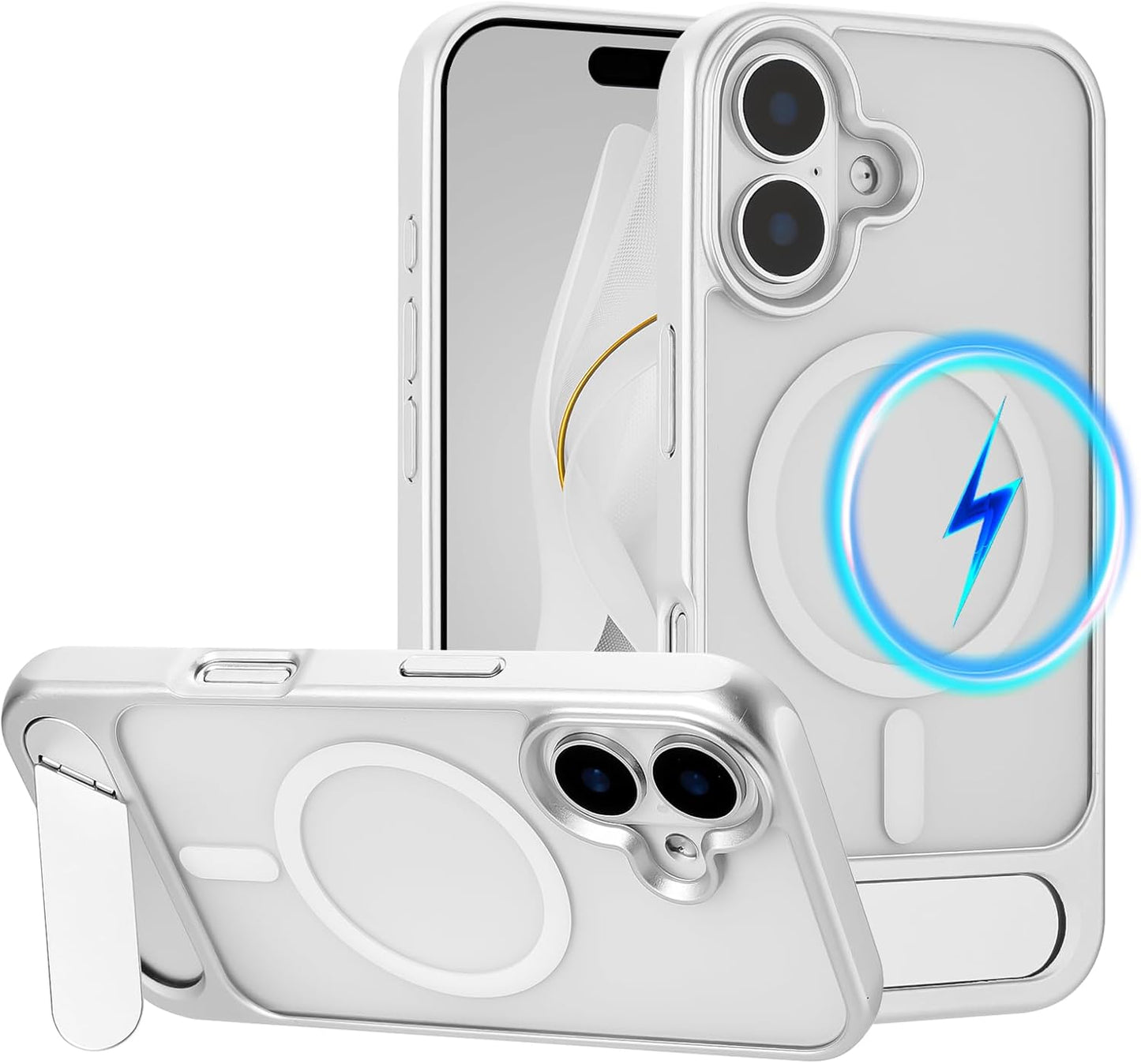 Tikoo Strong Magnetic for iPhone 16 Case with Magsafe and Built-in Invisible Kickstand Slim Translucent Matte Military Grade Protective Phone Case for iPhone 16 6.1”