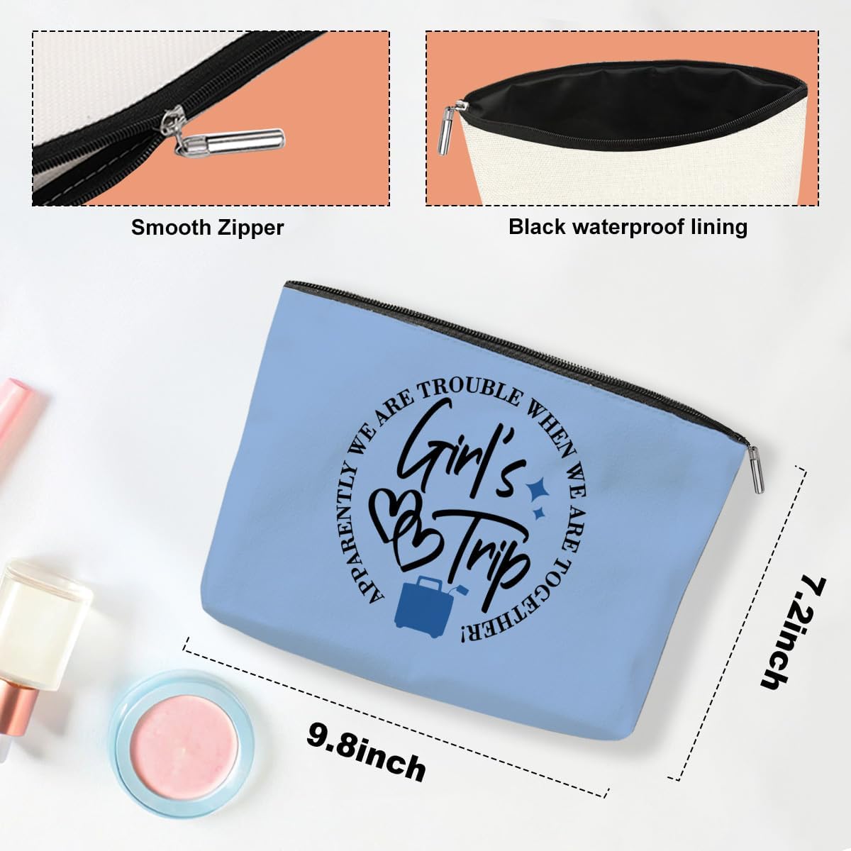 6 PCS Girls Trip Gifts Favors Girls Trip Bag Girls Trip Makeup Bag Girls Weekend Gifts for Women Girls Weekend Gifts Ideas for Friend Cosmetic Bag Weekender Bag for Women Christmas Holiday Vacation