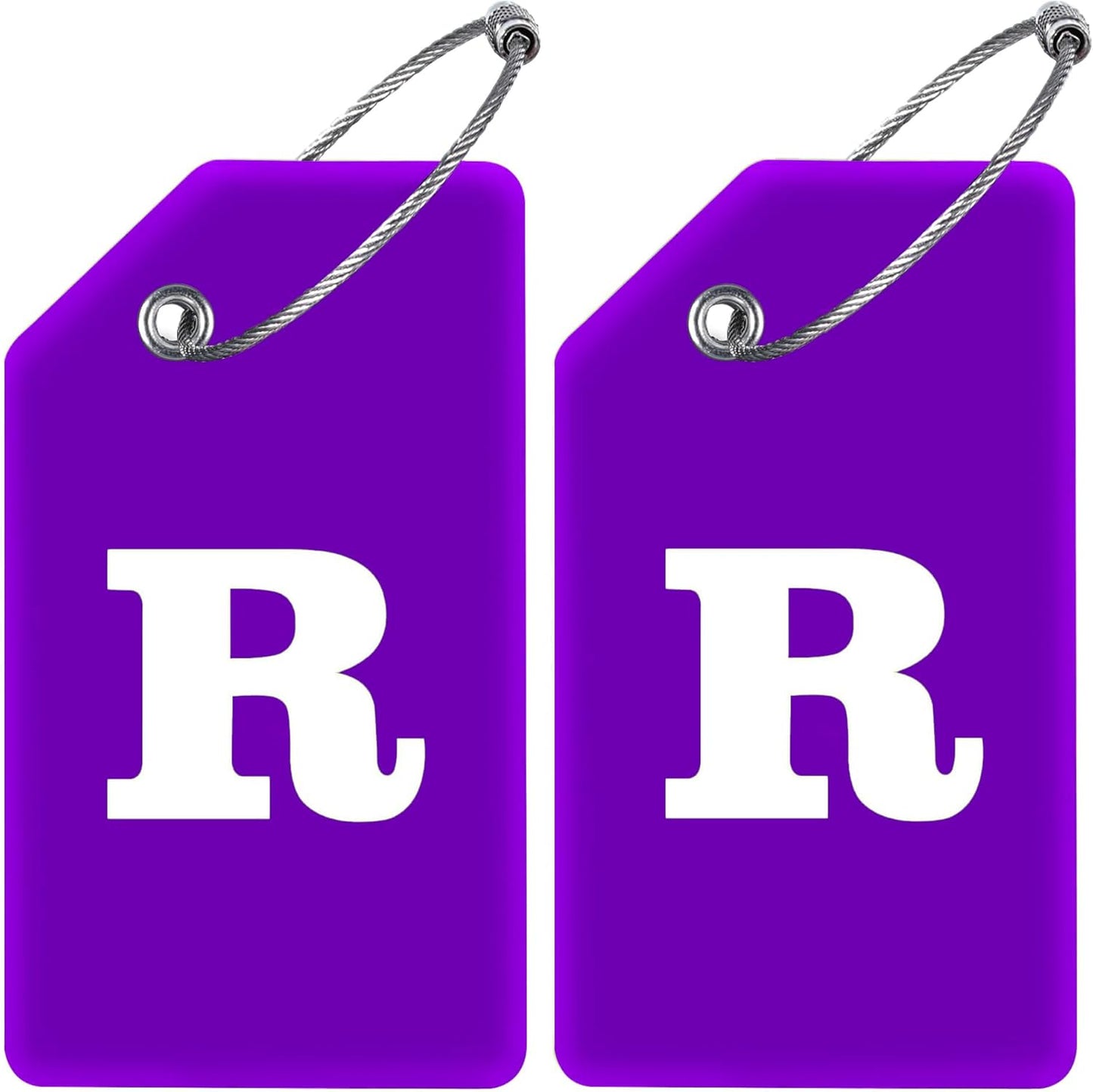 Gostwo 2 Pack Silicone Luggage Tags for Suitcases, 26 Initial Letter Baggage Labels Handbag School Bag Suitcase Instrument Tag with Stainless Steel Loop(Purple) (Letter R)