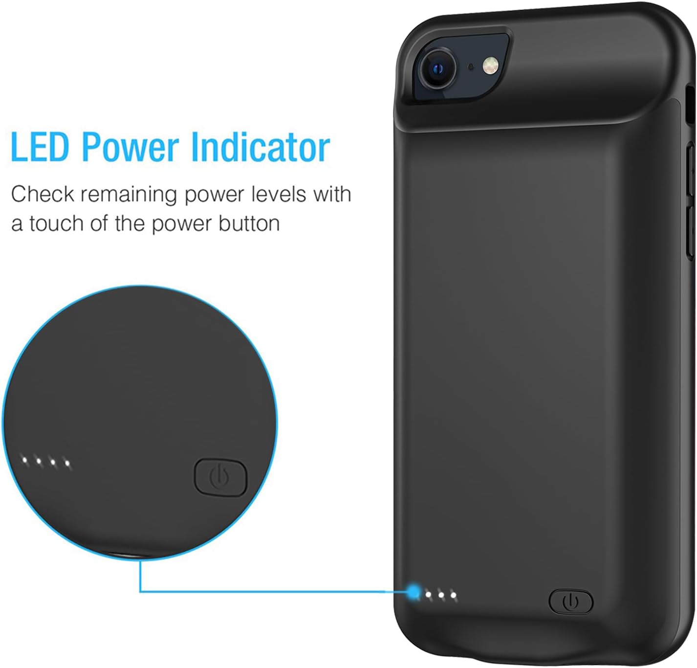 Battery Case for iPhone 6/6s/7/8/SE 2/SE 3, Enhanced 10000mAh High Capacity Portable Protective Charging Case Compatible with iPhone 6/6s/7/8/SE 2/SE 3 (4.0 inch) Extended Battery Charger Case (Black)