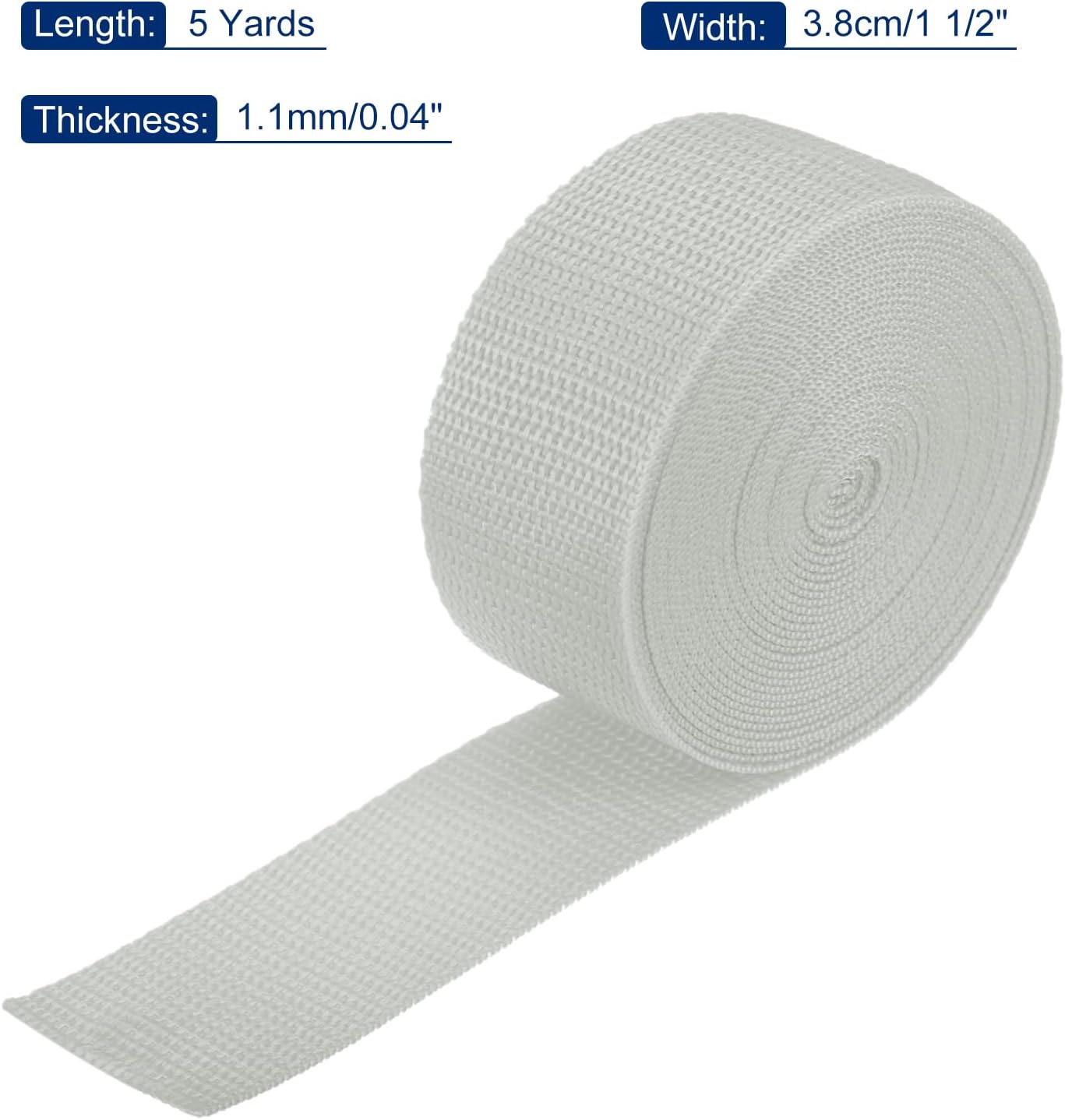 MECCANIXITY Lightweight Polypropylene Webbing Strap 1 1/2" 5 Yard Backpack Strapping Band Pale Grey for Outdoor Luggage Cargo Straps