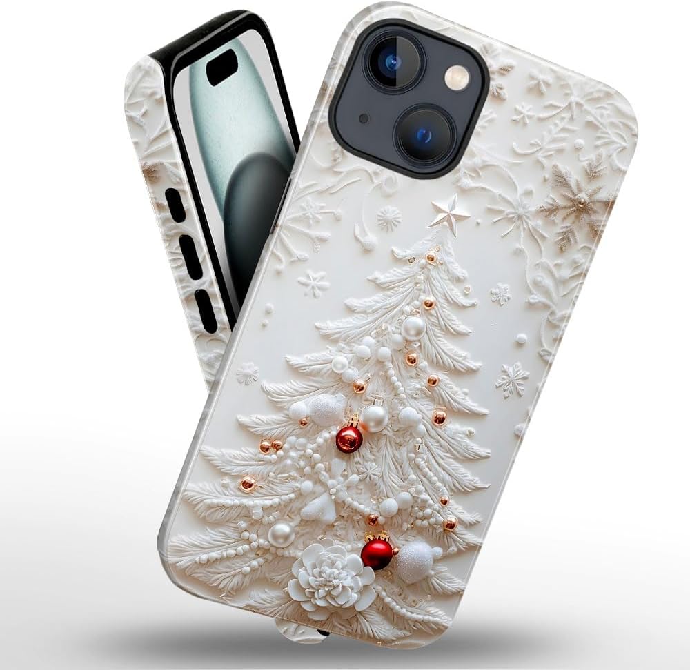 Case for iPhone 14 Plus - Slim Fit Anti-Scratch Phone Case for Girl Women - Christmas Tree White (Glossy)