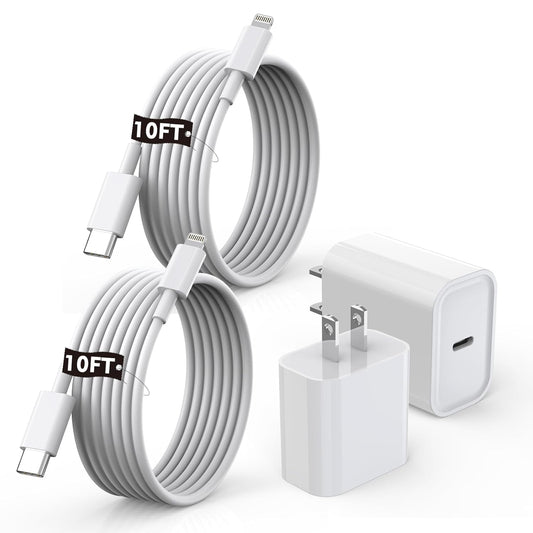 [Apple MFi Certified]10FT Fast iPhone Charger,Extra Long Apple Charger Fast Charging 2Pack USB C Charger Block Plug + 10Foot Lightning Cable Cord for iPhone 14/Pro/Pro Max/Plus/13/12/11/XS/XR/X/SE2022