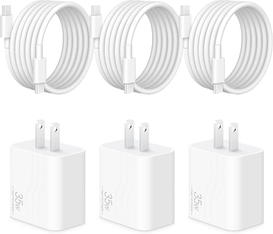 35W i Phone 17 16 15 Charger Fast Charging, 3-Pack USB C Charger Block Type C Chargers 6 FT Type C to C Cable for i Phone 17/17 Air/17 Plus/17 Pro Max/16/16 Pro/16 Plus/16 Pro Max/15 Series-White