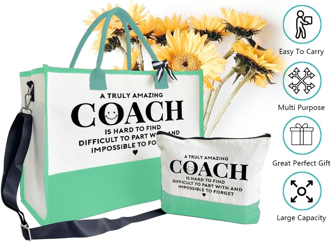 Amazing Coach Tote Bag, Women's Canvas Handbags, Shoulder Beach Bag, Thank You Gift for Female Coach, Gifts for Female Coaches, Canvas Tote Bag With Zipper, Makeup Bag H1