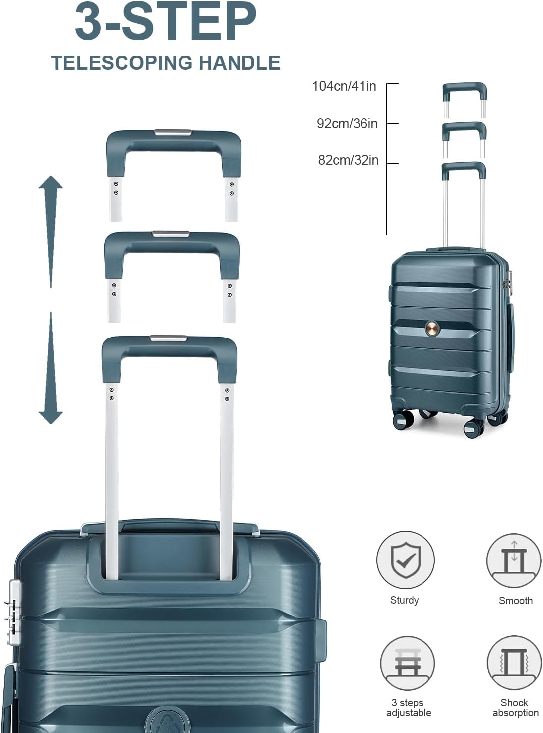Somago 28 Inch Luggage With Spinner Wheels Hard Shell Polypropylene Suitcase with TSA Lock and YKK Zipper,Ice Blue