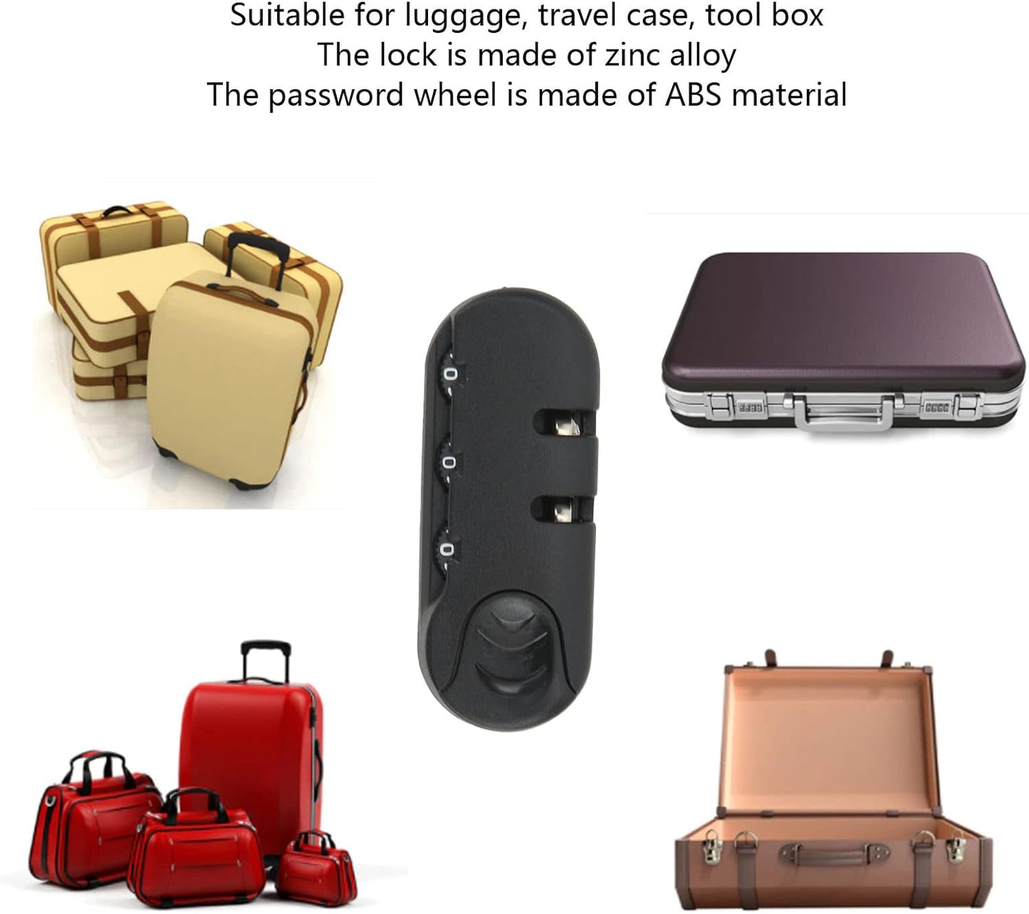 Zinc Alloy Luggage Lock - 3 Digit Suitcase Password Lock, Frosted Black Appearance for Travel