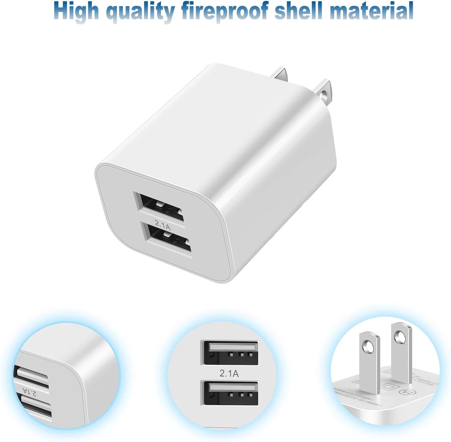 USB Wall Charger Block 2Pack Dual Port Cube Plug Power Charging Adapter Brick for Apple,for iPhone 16/17/Air/15/14/13/12/XS Max/XR/X/8/8 Plus/7/6,foriPad Mini/Air,for Samsung,for Kindle Fire,for LG