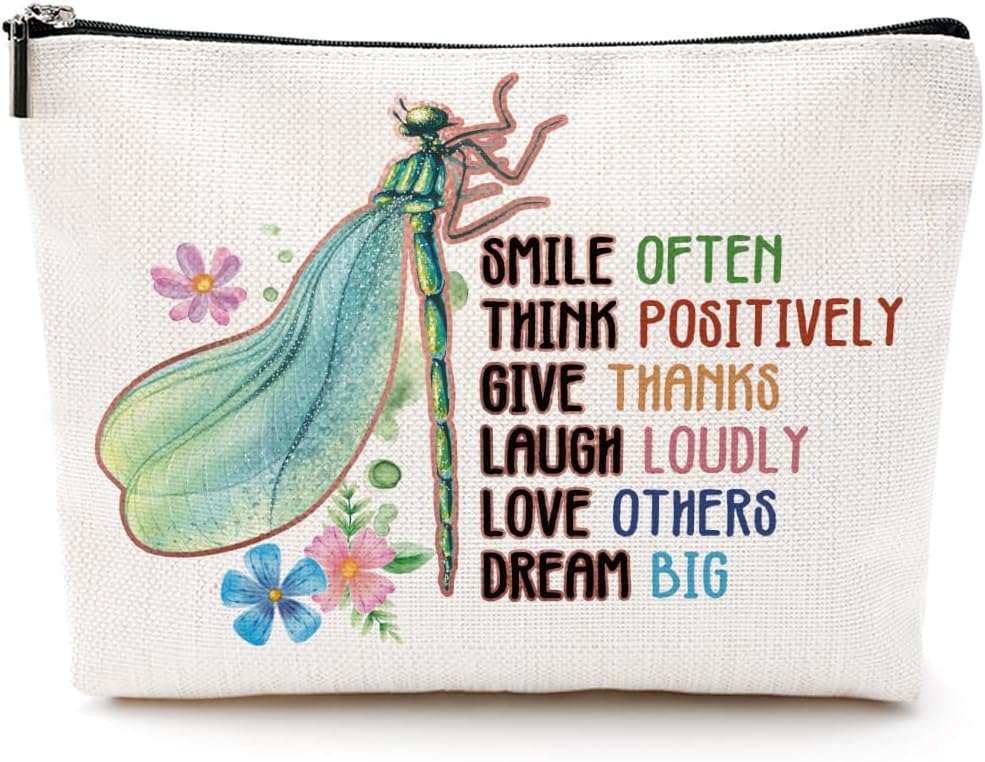 Inspirational Gifts for Women Dragonfly Makeup Bag Mental Health Awareness Positive Affirmation Gifts for Her Girls Therapist Psychologist Self Care Toiletry Bag Zipper Pouch for Christmas Birthday