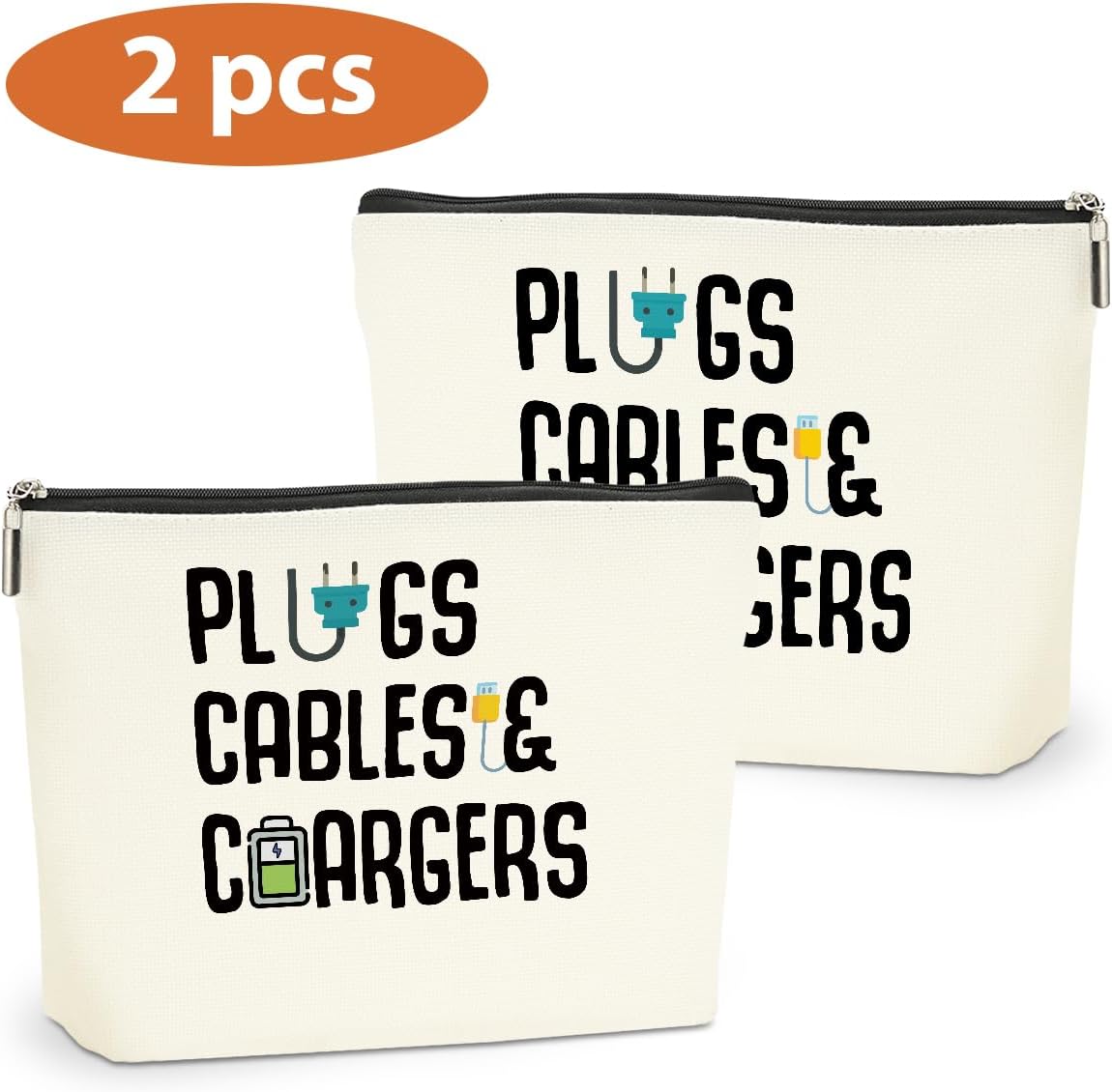 2 PCs Cable Organizer Bag Funny Makeup Bag Charger Bag Plugs Cosmetic Bag, Travel Storage Bag for Charging Cord Electronics Accessories Storage, Gifts for Women Christmas birthday Gifts Zipper Pouch