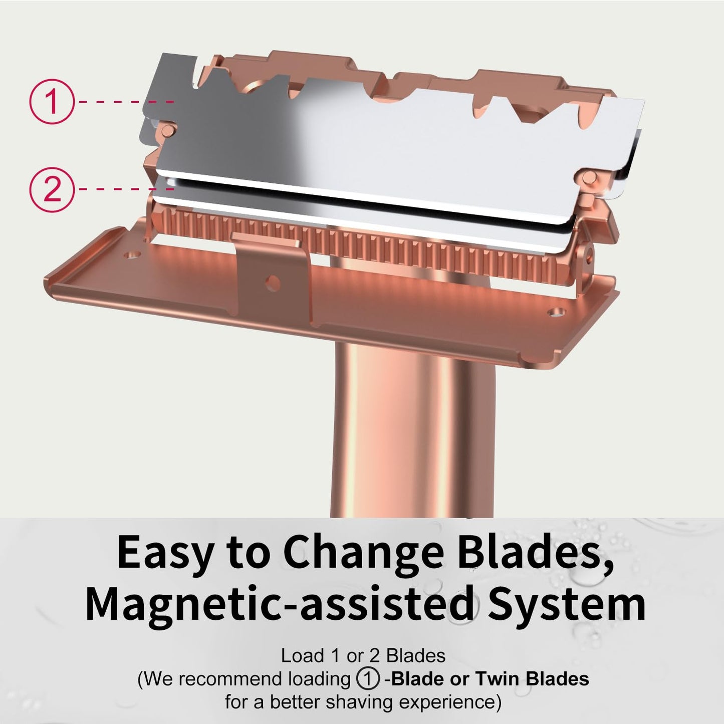 Razors for Women, Dual-Blade Safety Razor with Pivoting Head, Reusable Metal Shaving Razor, with 10 Double Edge Blades, Smooth Close Shave, Rose Glod