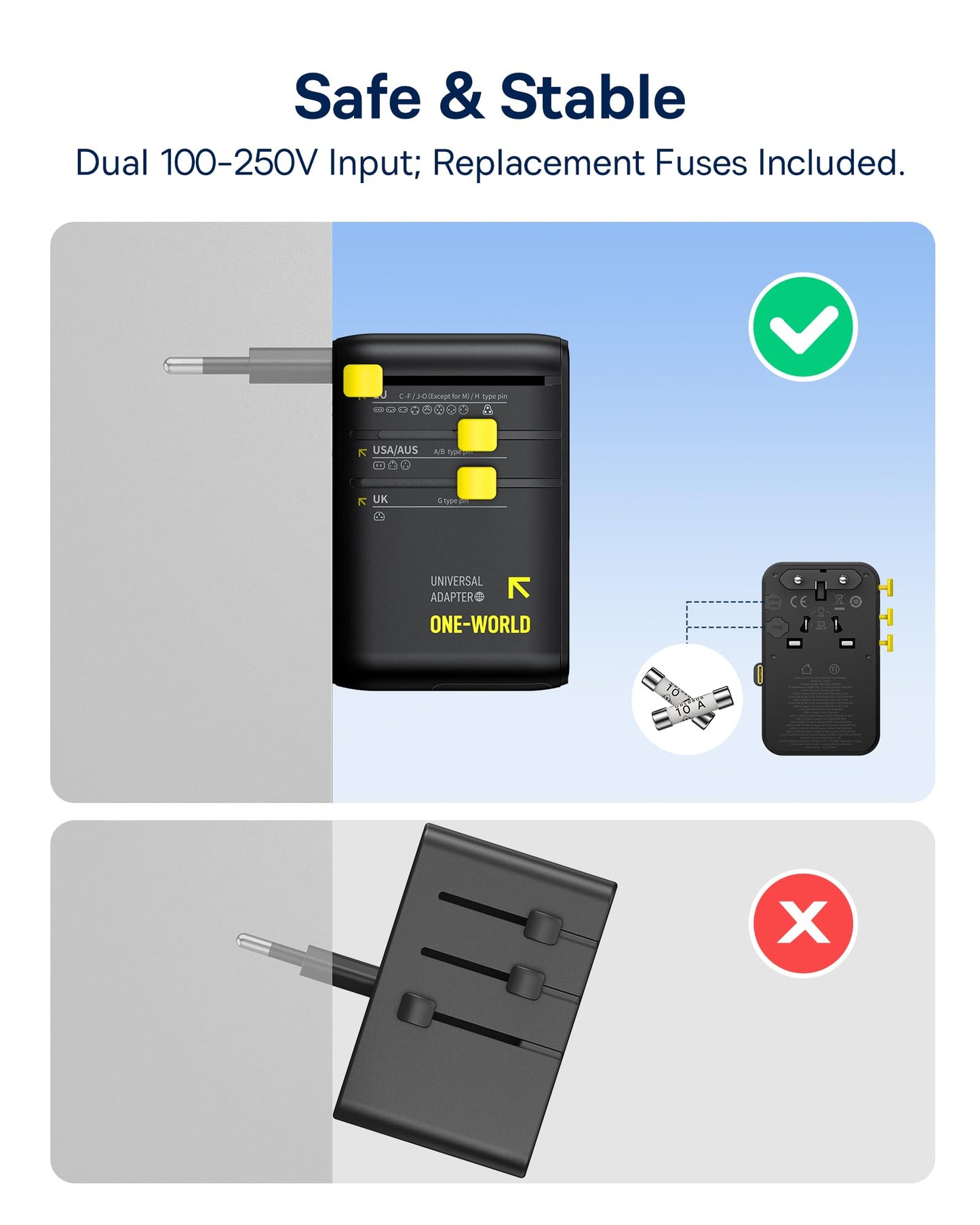 Baseus 70W Universal Travel Adapter, 6-in-1 International Plug Adapter