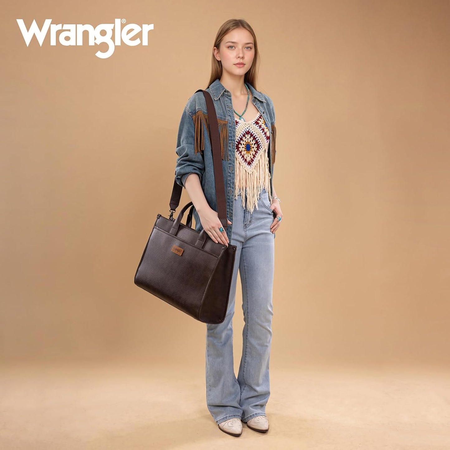 Wrangler Laptop Bag for Women 15.6 Inch Vintage Work Tote Bag for Business Briefcase Handbag with Adjustable Shoulder Strap