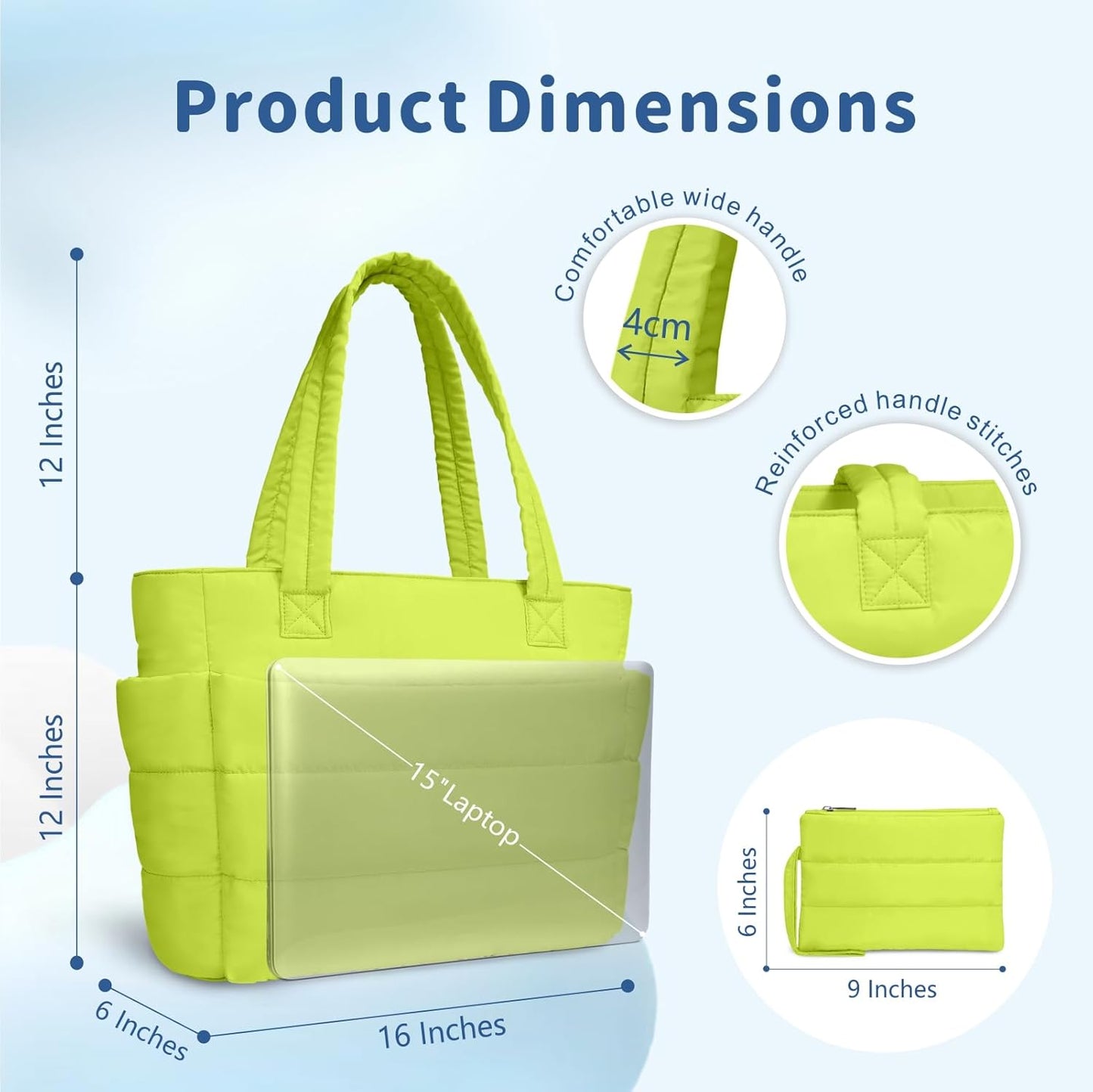 TOPDesign Puffer Tote Bag for Women, Lightweight Puffy Handbag with Compartments, Quilted Shoulder Bag for Work, Travel, Gym