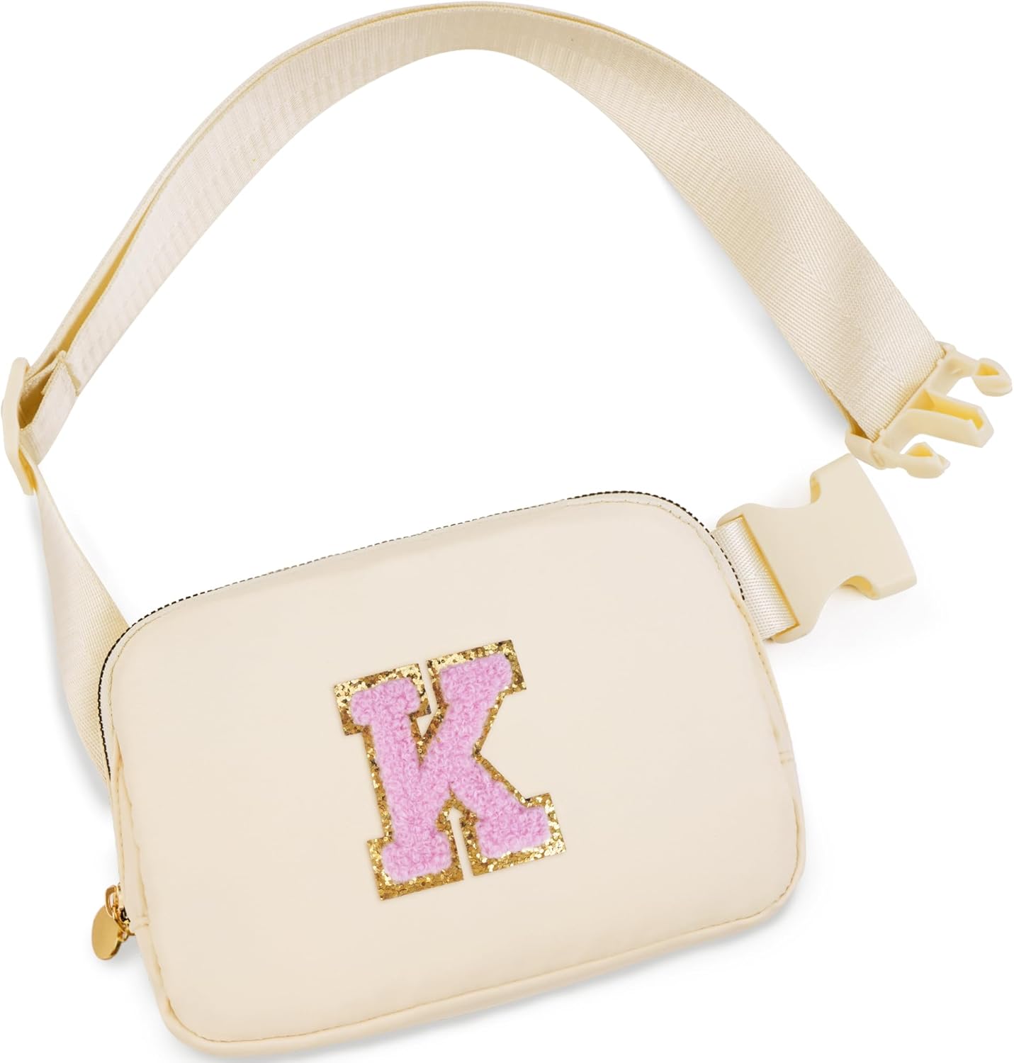 Belt Bag Fanny Pack Crossbody Bags with Initials Letter Patch Cute Stuff Birthday Gifts for Teenager Girls Trendy Stuff for Teens | Khaki,K