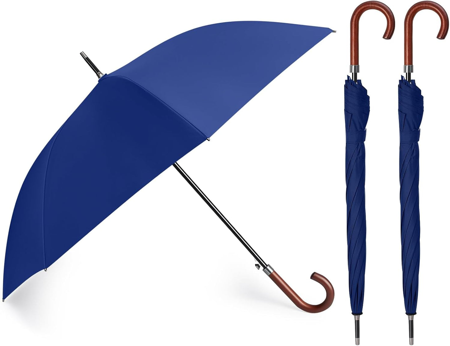 Silkfly 48 Inch Auto Open Umbrella Wooden J Stick Vintage Handle Windproof Unbreakable Wedding Fast