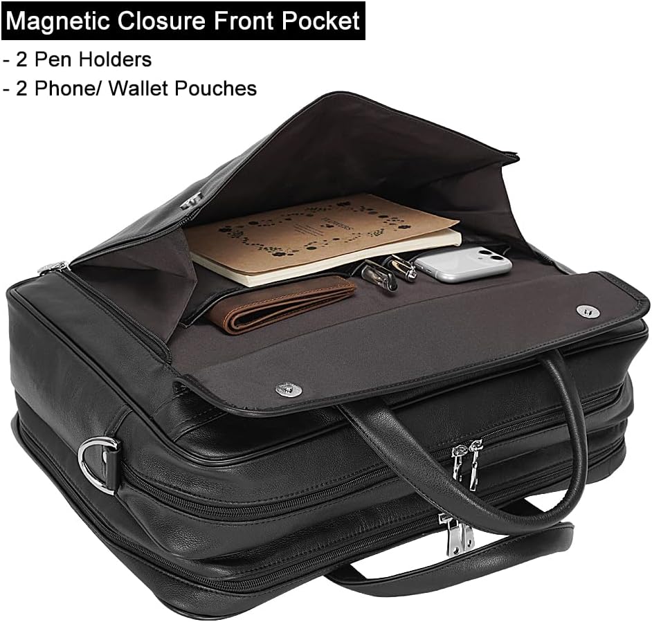 TIDING Leather Business Travel Briefcase for Men, Large 15.6" 17.3" Laptop Crossbody Shoulder Messenger Bag Office Handbag