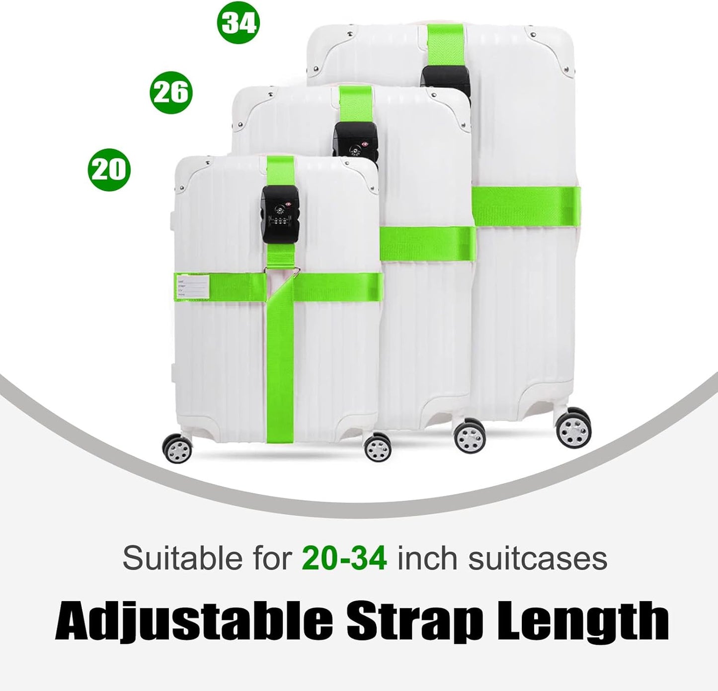 Luggage Straps TAS,Travel Strap with Name tag,Easy to Identify,Luggage Straps TSA Approved with Lock,Combination Luggage Lock with Adjustable Length,Compatible with 20-34 inch Luggage(Green 1 Pack)