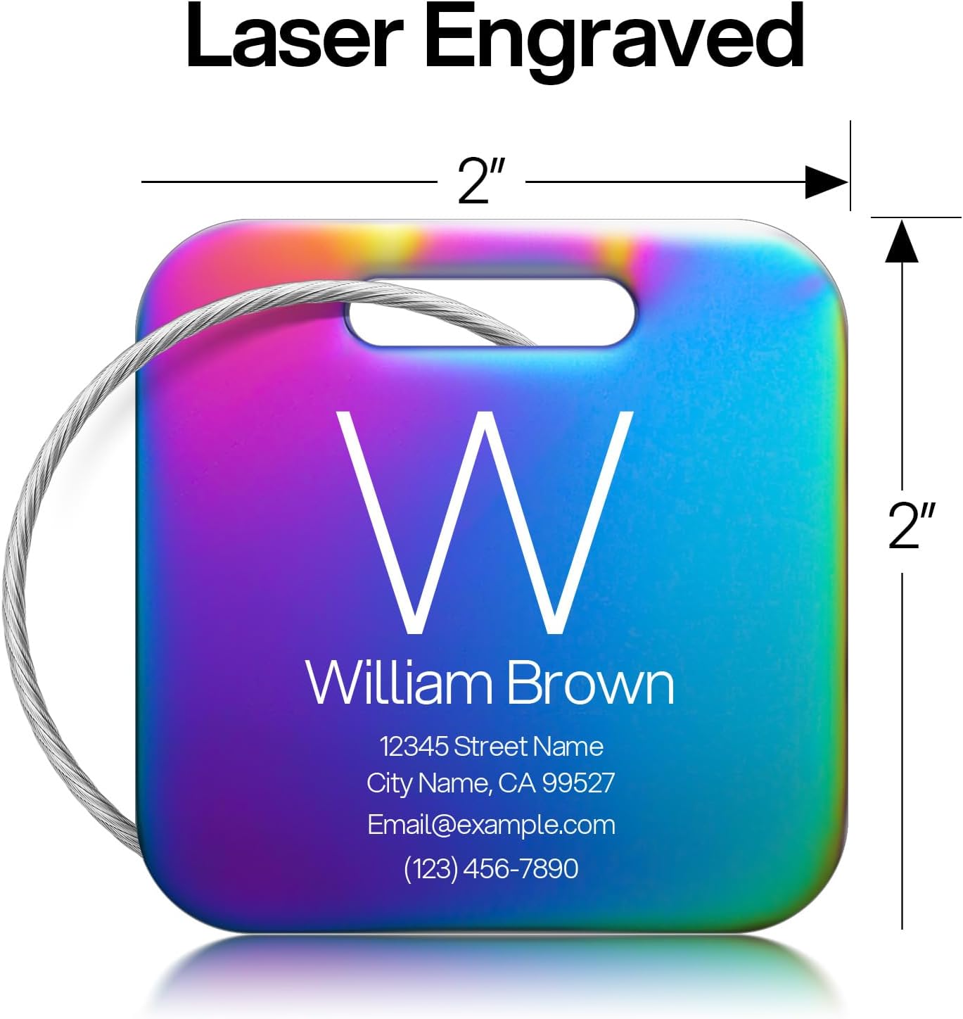 Initial Personalized Luggage Tags for Suitcases - Laser Engraved Stainless Steel Custom Name ID Tag for Backpack and Bag Kids, Women - Metal Baggage Tags Travel Essentials Accessories(Square - Nebula)