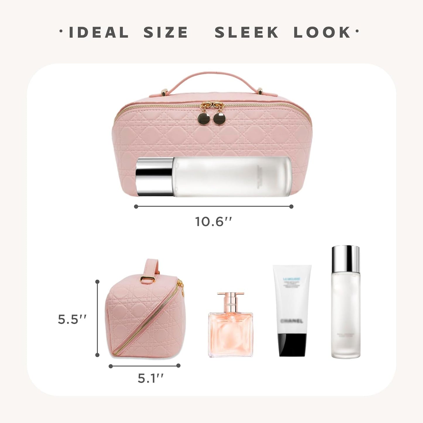 Travel Makeup Bag – Large Cosmetic Organizer with Waterproof PU Leather, Smooth Double Zipper & Tear-Resistant Lining, Toiletry Pouch for Women (Pink)
