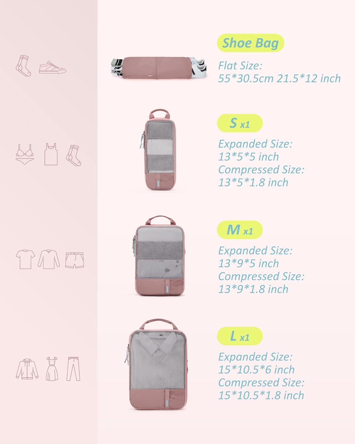 BAGSMART 6 Set /4 Set/2 Set Compression Packing Cubes for Travel, Lightweight Luggage Organizer Bags, Durable Space Saver Bags Travel Essentials