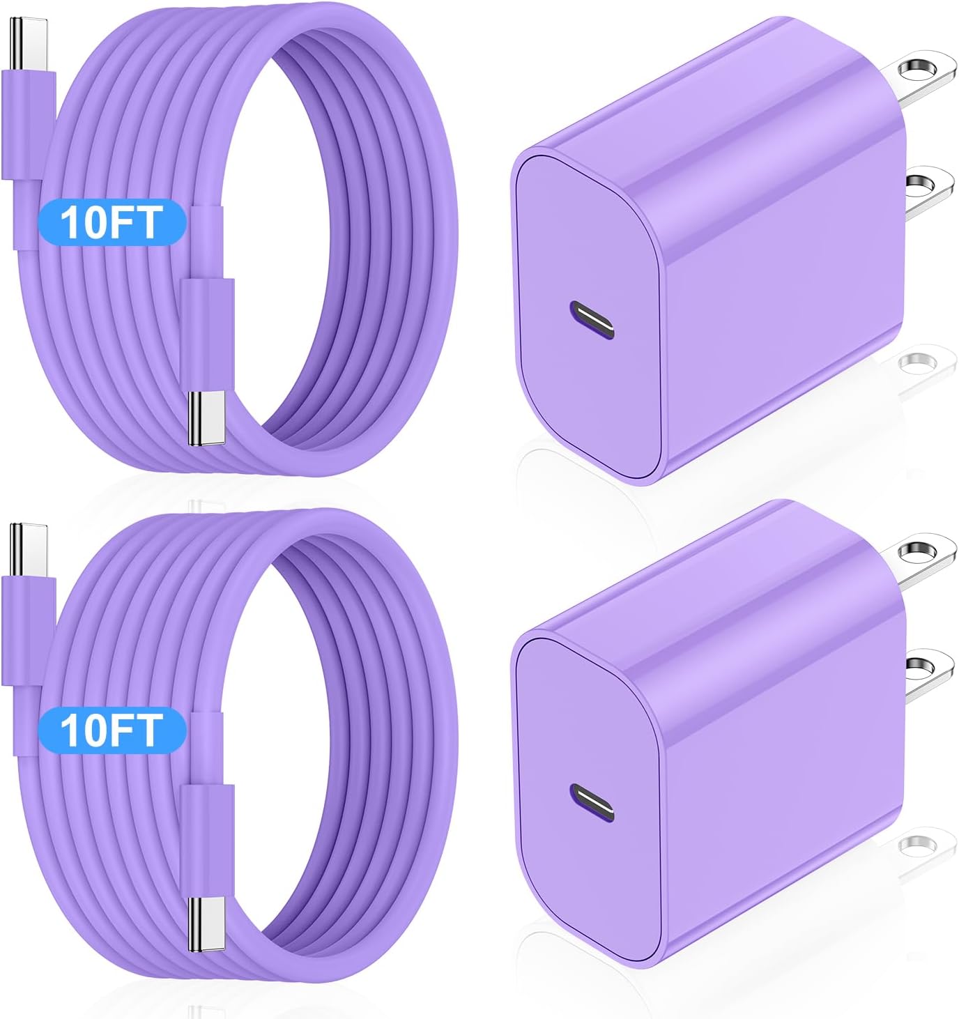 iPhone 17 16 15 Fast Charger Block and 10ft USB C to C Cable Cord Long for Apple iPhone 17 Pro Max/17 Air/16e/16 Plus/15/iPad Mini/Samsung,Type C Wall Charging Power Adapter Plug Cube Brick-Purple