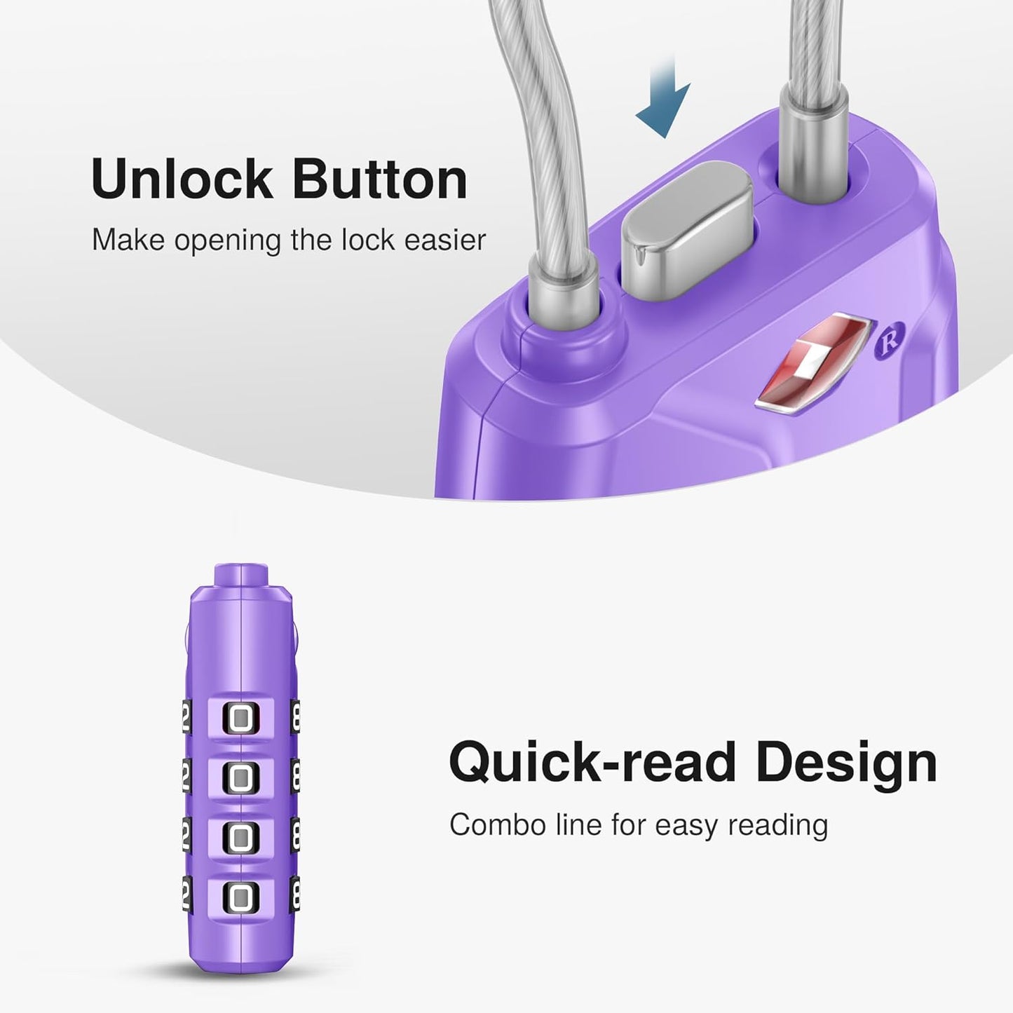 Puroma 2 Pack TSA Approved Luggage Locks, 4 Digit Combination Travel Locks Resettable Code Lock with Zinc Alloy Body for Suitcase, Toolbox, Backpack, Bag, Gym Locker (Medium Purple)