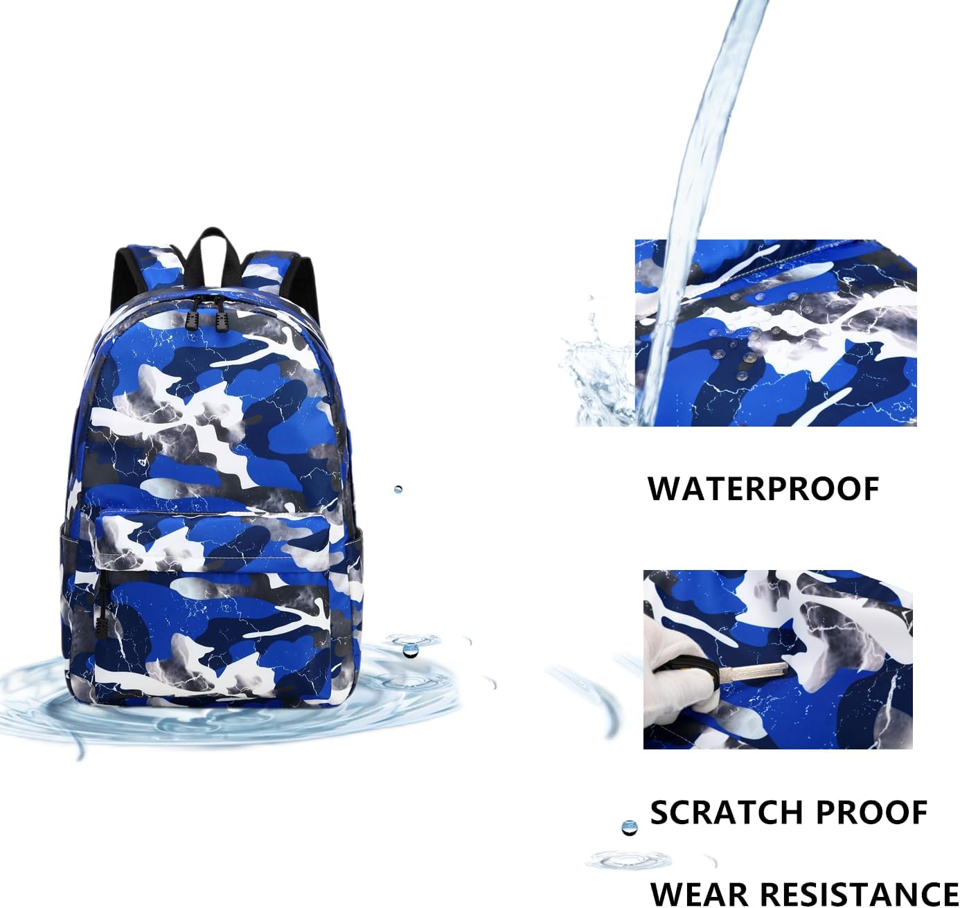 Lmwzh Backpack For Boys Girls Elementary Waterproof teen School Bags Kids Bookbag Lightweight Camo Blue 2PC