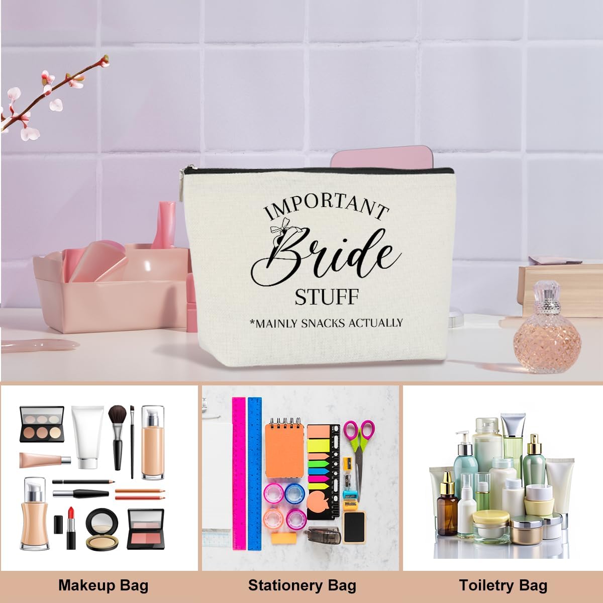 Bride Gifts Bridal Shower Wedding Gifts Bridal Shower Gifts Wedding Makeup Bag Cosmetic Bag for Women Female Lady Friend Coworker Bachelorette Party Fiance Gifts Bachelorette Gifts for Bride